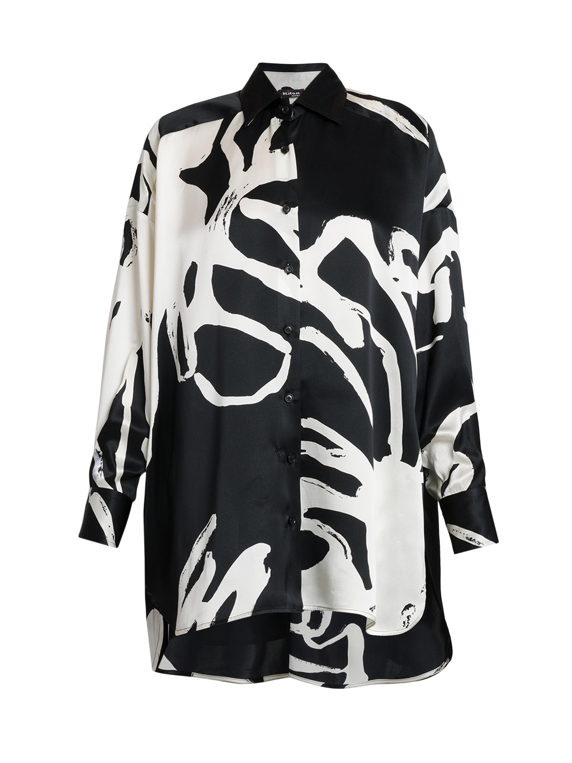 Kiton Women's Printed High-Low Silk Blouse - White Black