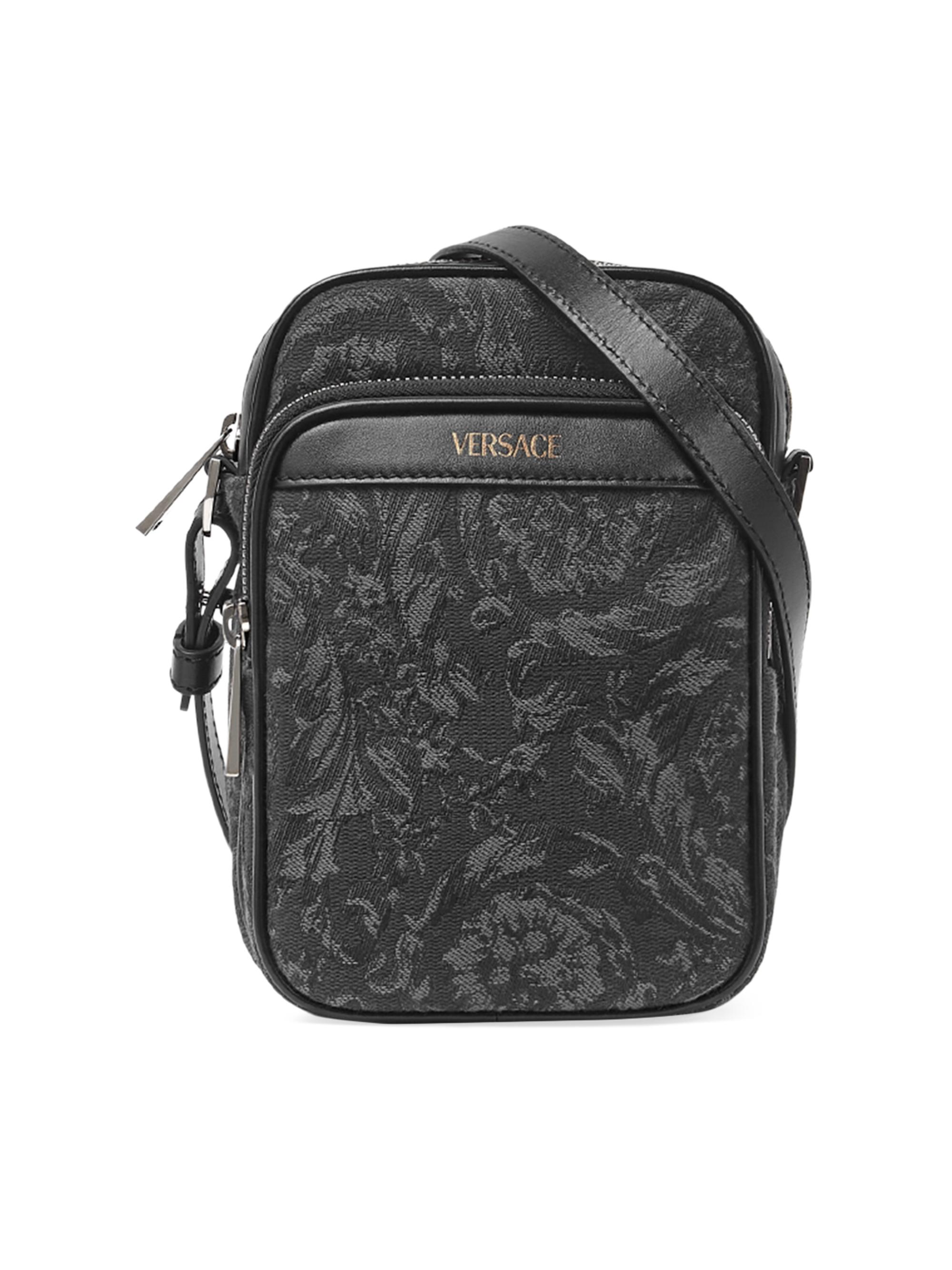 Versace Men's Barocco Jacquard Crossbody Bag - Black Ruthenium