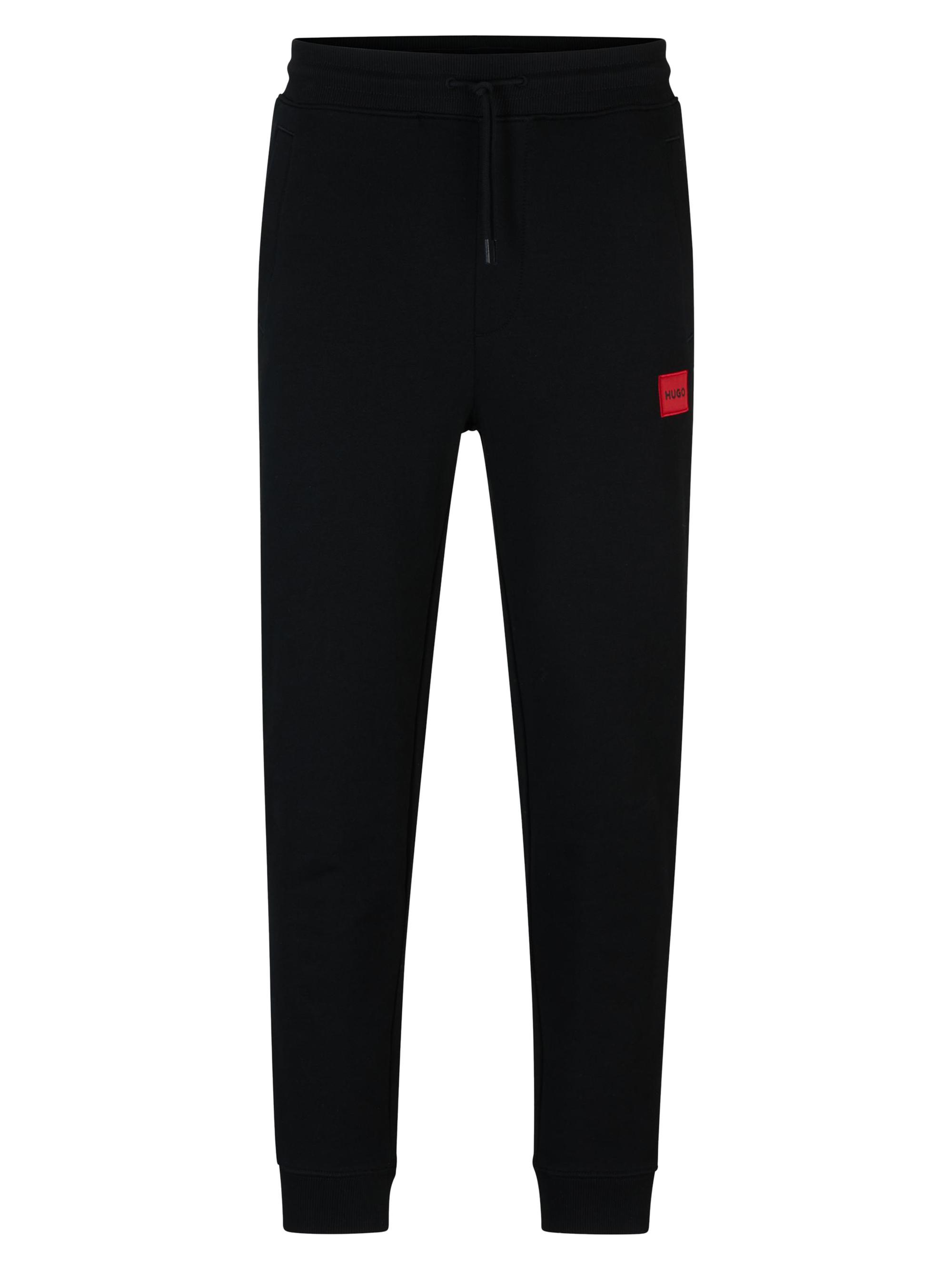HUGO Men's Cotton-Terry Tracksuit Bottoms with Logo Label - Black
