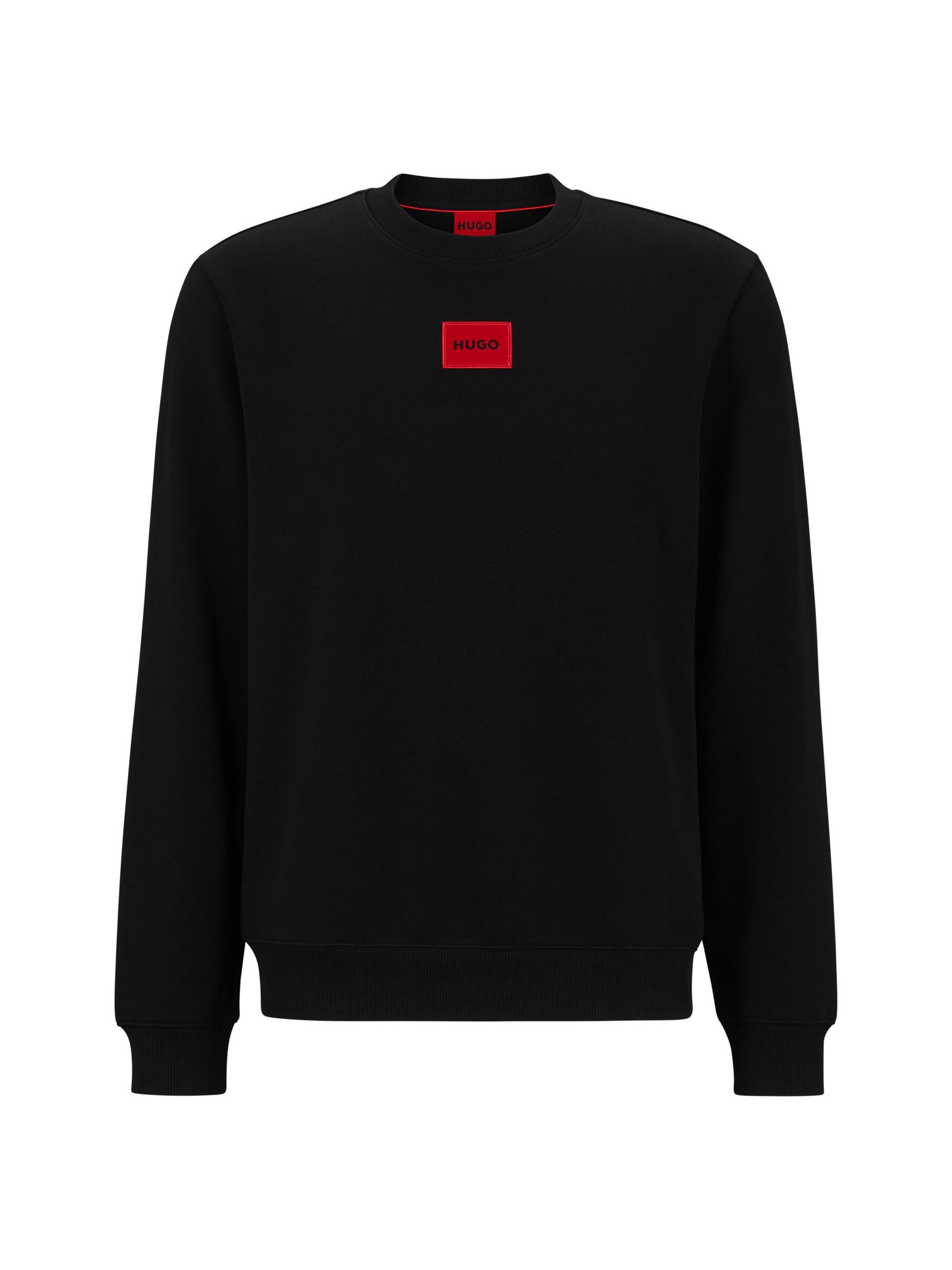 HUGO Men's Cotton-Terry Regular-Fit Sweatshirt With Logo Label - Black