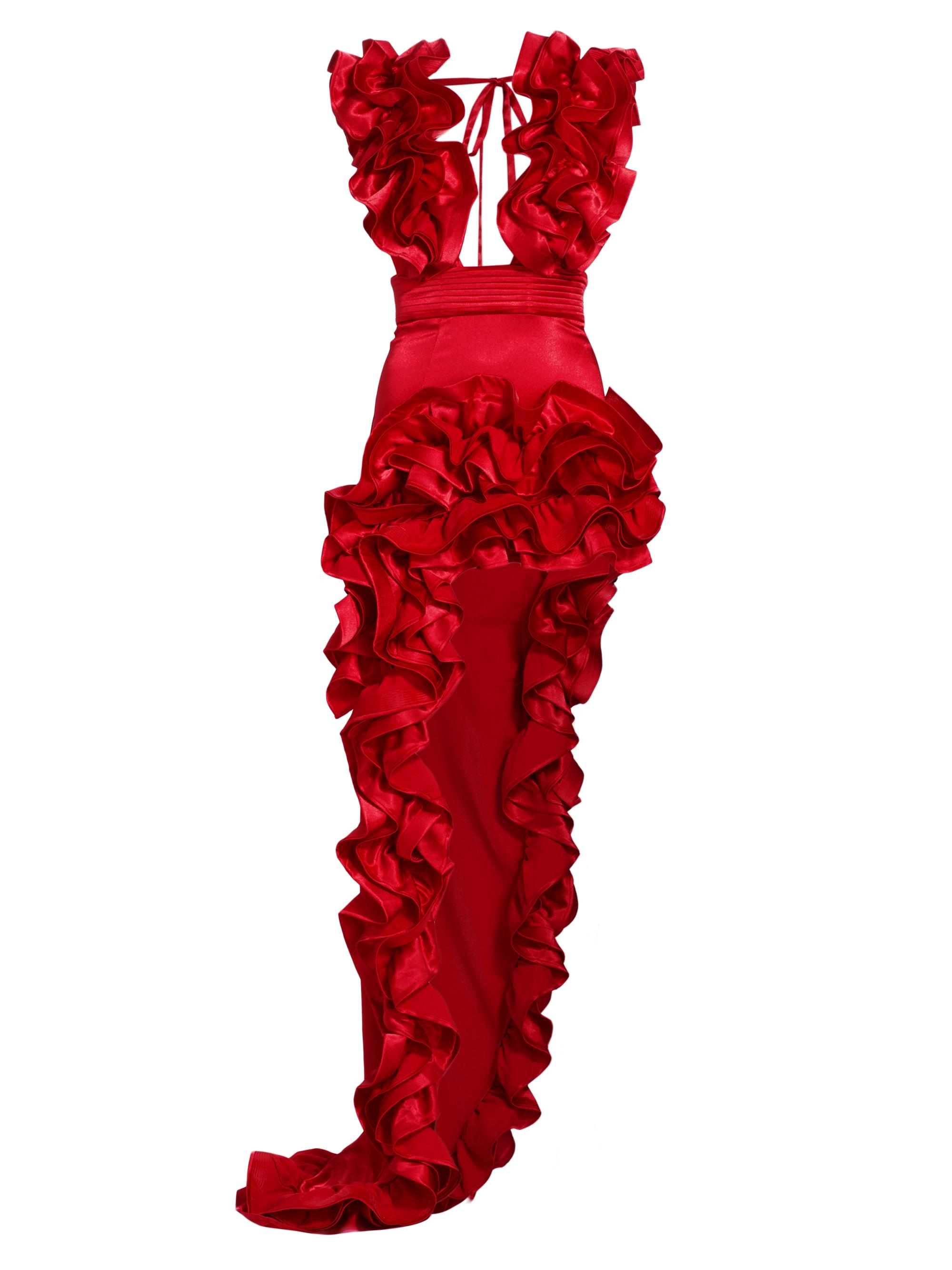 Bronx and Banco Women's Aurora Ruffle Silk-Blend High-Low Gown - Red