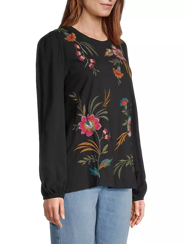 Sidonia Floral-Embroidered Cotton Top