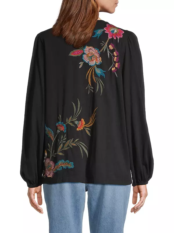 Sidonia Floral-Embroidered Cotton Top