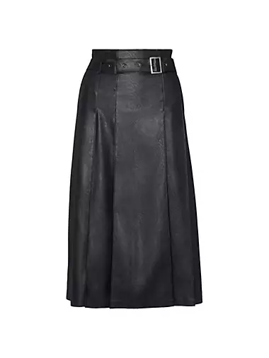 Faux Leather Belted Midi-Skirt