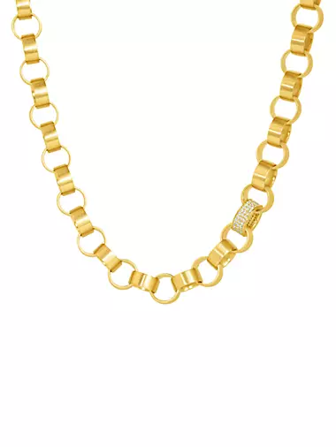 Petit Pavé 22K-Gold-Plated & Cubic Zirconia Rolo Chain Necklace