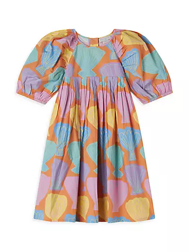 Little Girl's & Girl's Seashell Puff-Sleeve Dress
