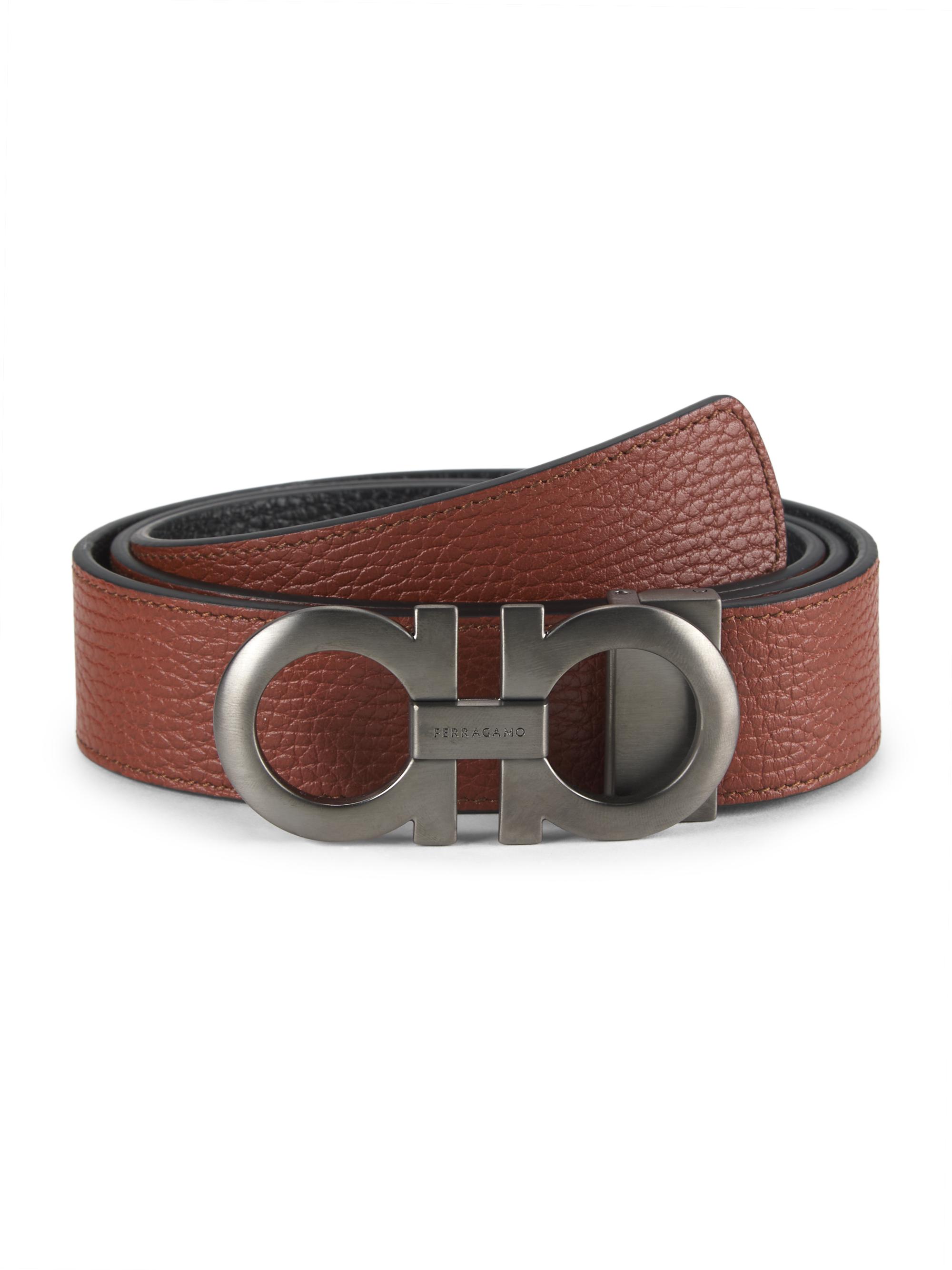 FERRAGAMO Men's Reversible Gancini Leather Belt - Cappuccino Nero