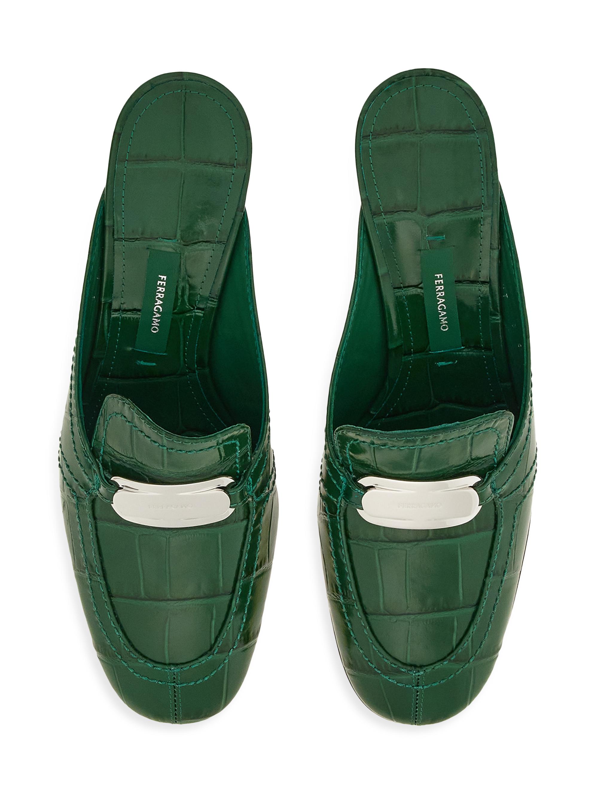 Shop FERRAGAMO Elodye 50MM Crocodile-Embossed Leather Mules | Saks 
