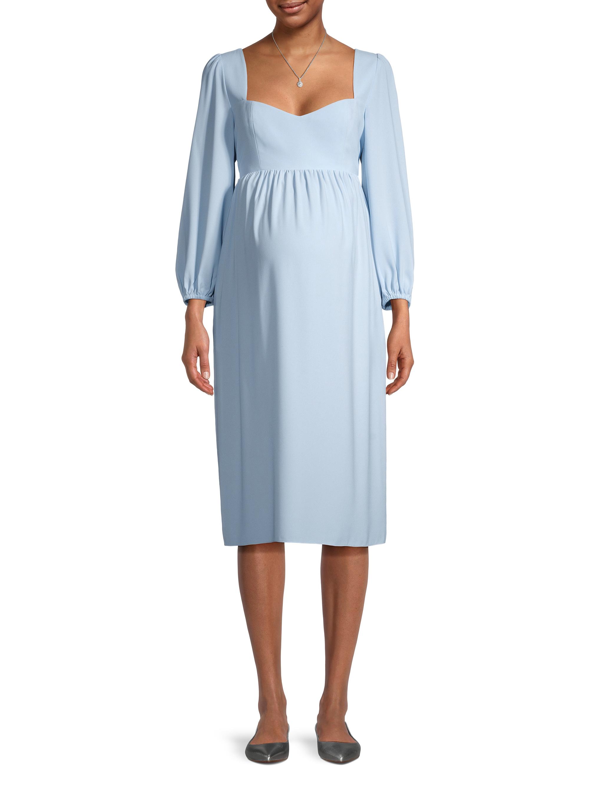 chinese dress ladies Navy Blue Velvet Long Sleeve Ruched Maternity Midi Dress main image 1