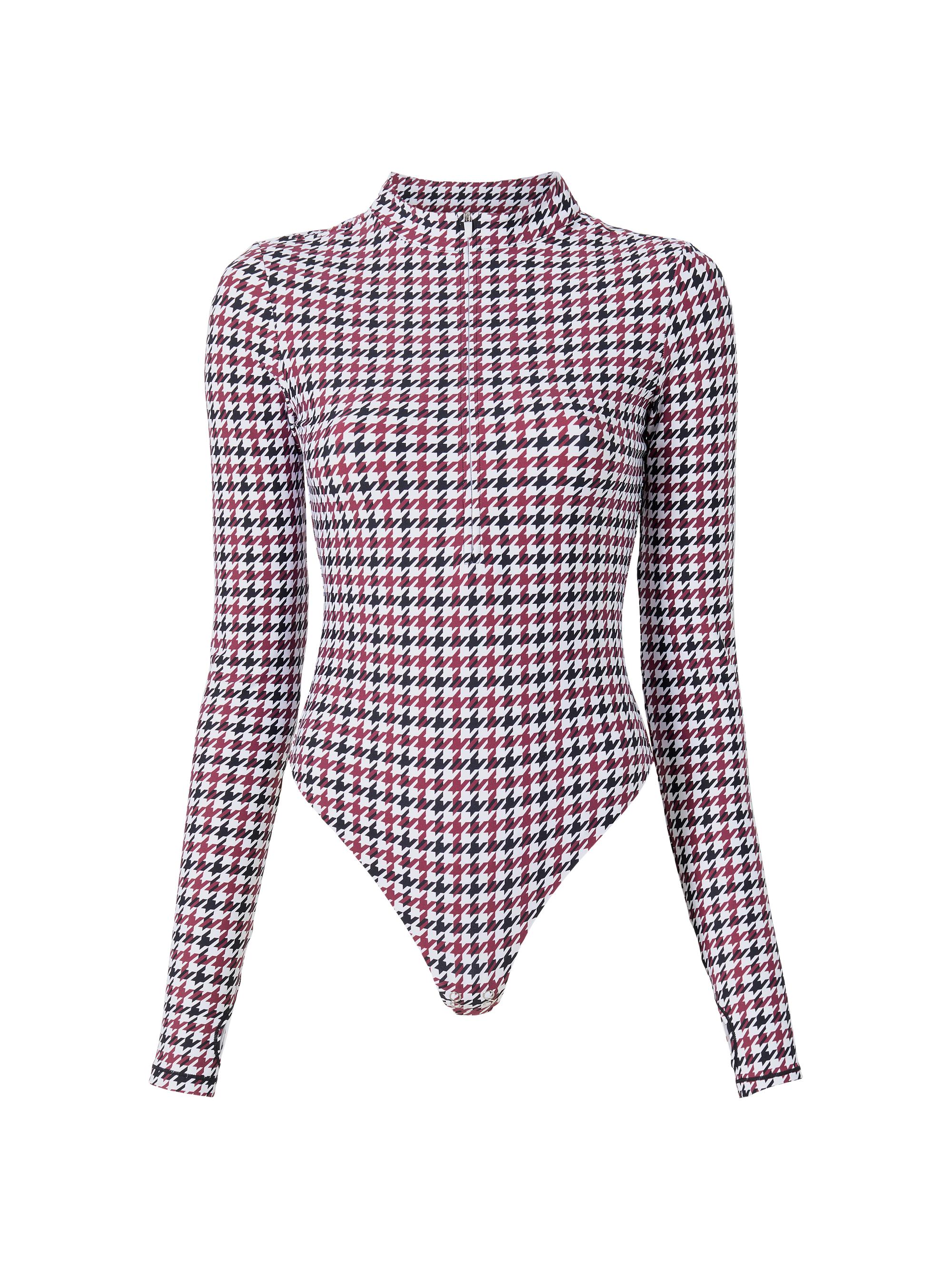 Bandier Women's Brio Houndstooth Bodysuit - Cordovan Houndstooth