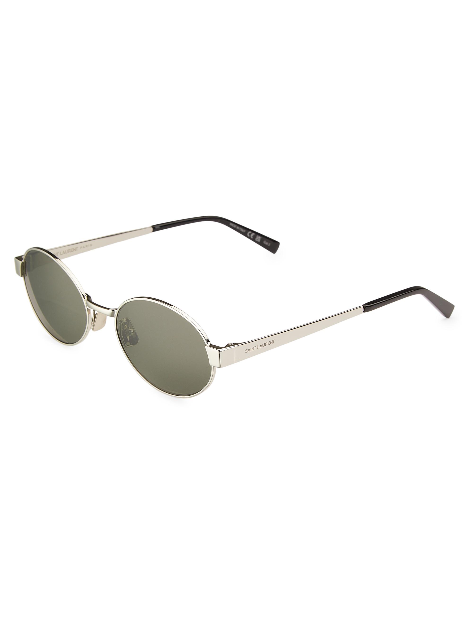 Saint Laurent Women's Feminine Fashion Icons 55MM Oval Metal Sunglasses - Silver Dark Grey