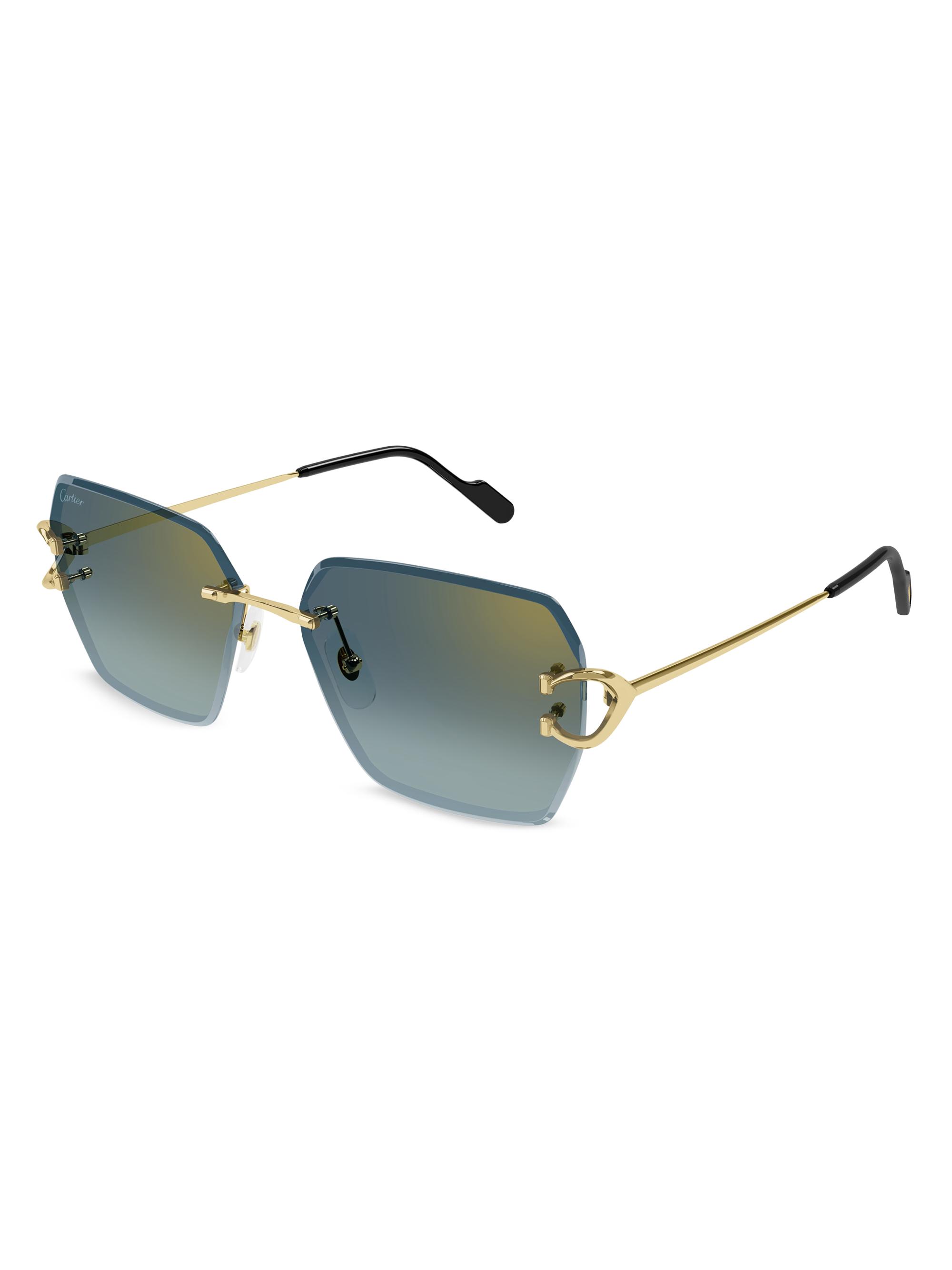 Cartier Women's C Decor 58MM 24K-Gold-Plated Metal Rimless Butterfly Sunglasses - Gold Blue Gradient