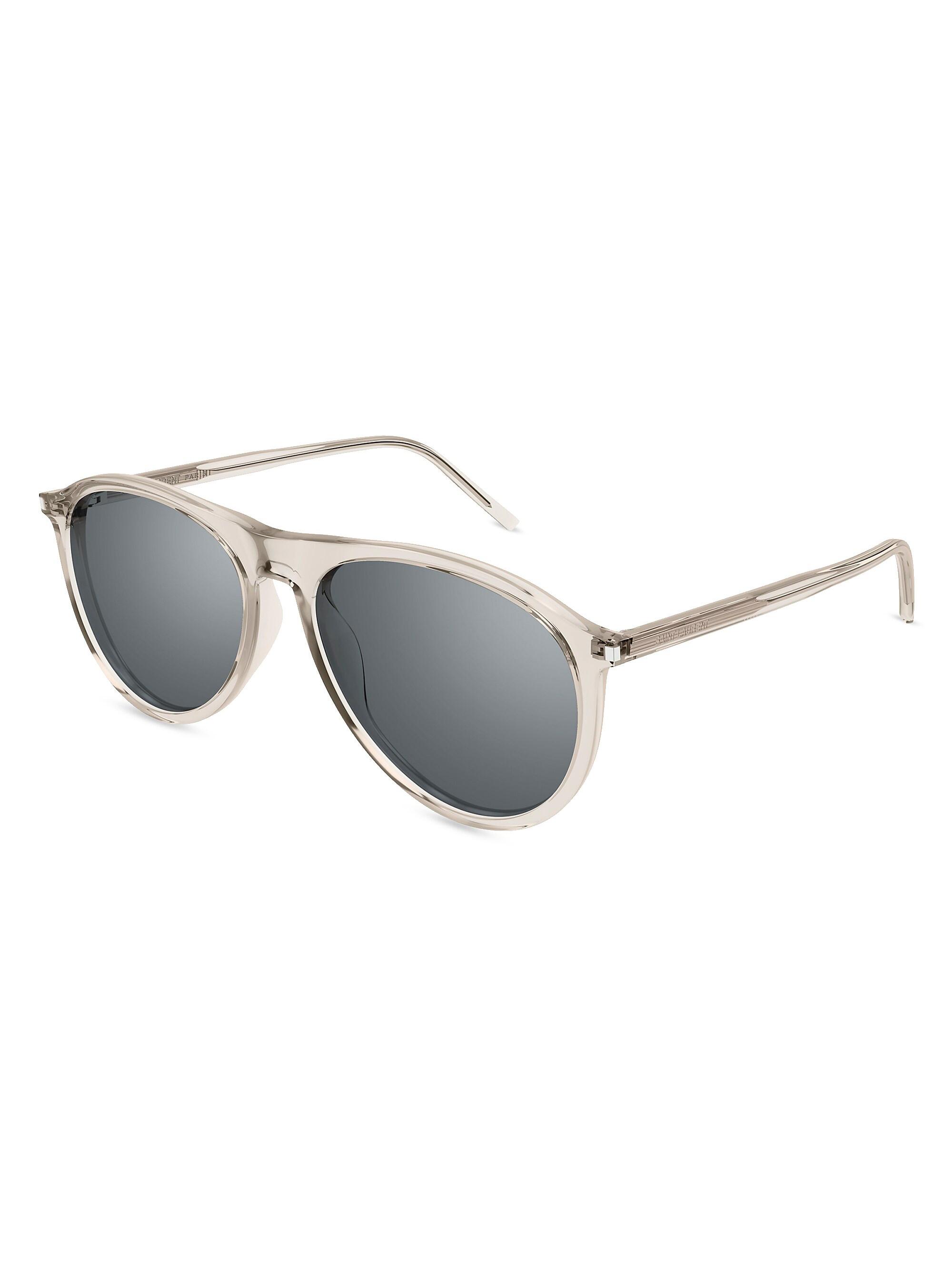 Saint Laurent Men's Thin Acetate 56MM Pilot Sunglasses - Translucent Beige Grey