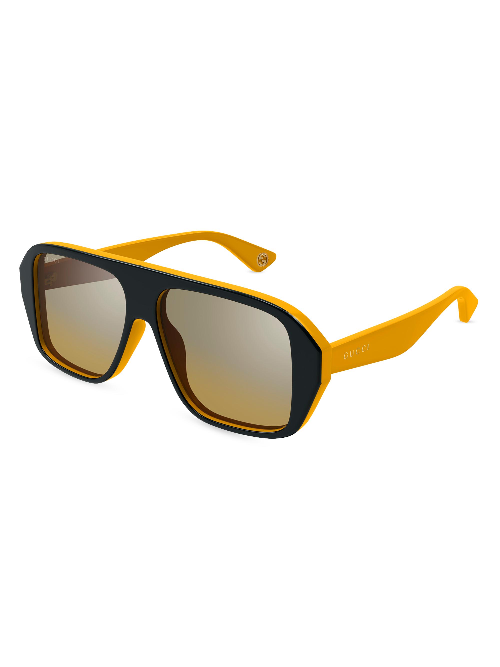 Gucci Men's Aspen 57MM Navigator Sunglasses - Yellow Grey Mirror | Thumbnail 5