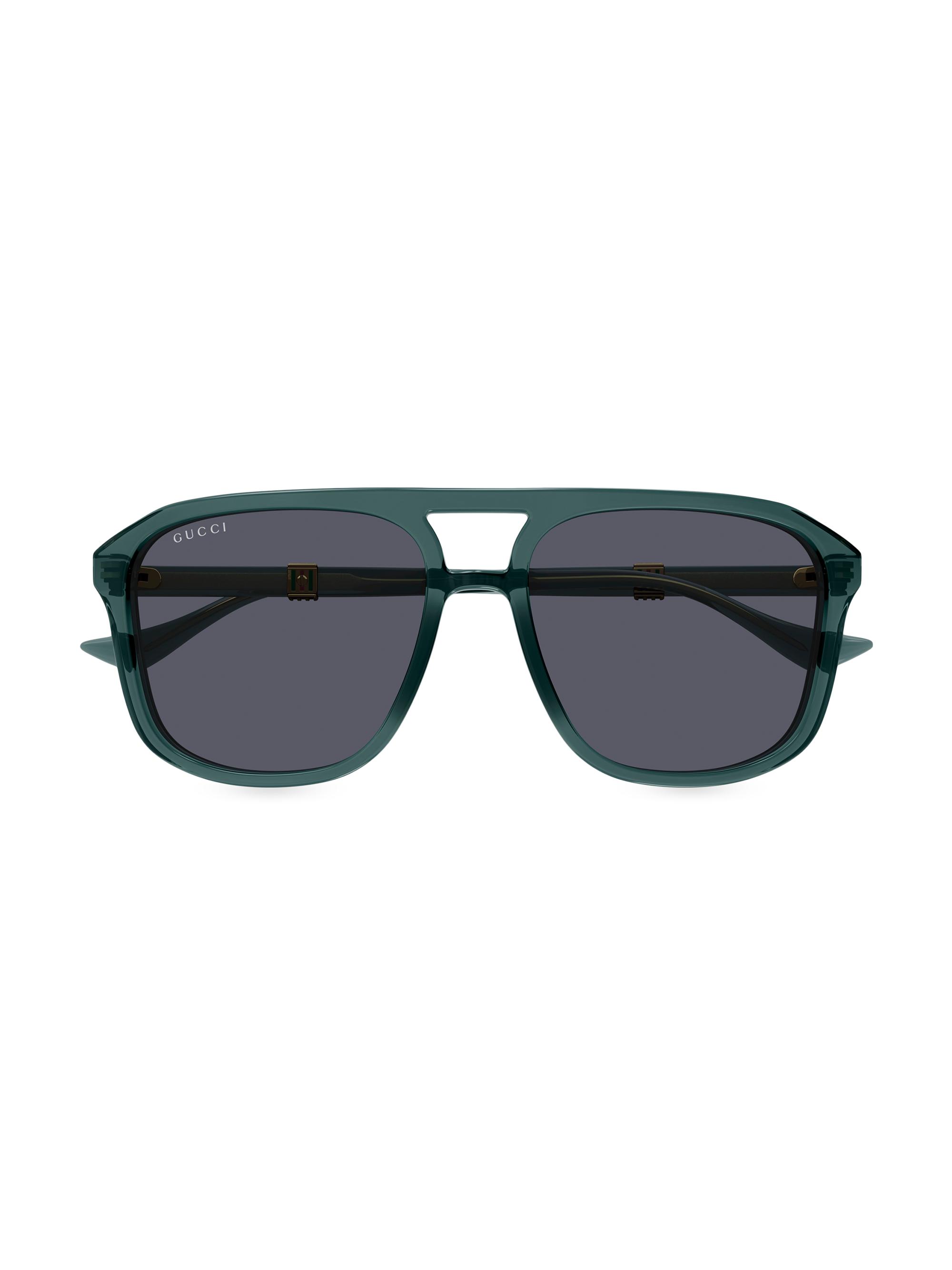Gucci Men's Running Web GG1494S 57MM Navigator Sunglasses - Dark Green Grey