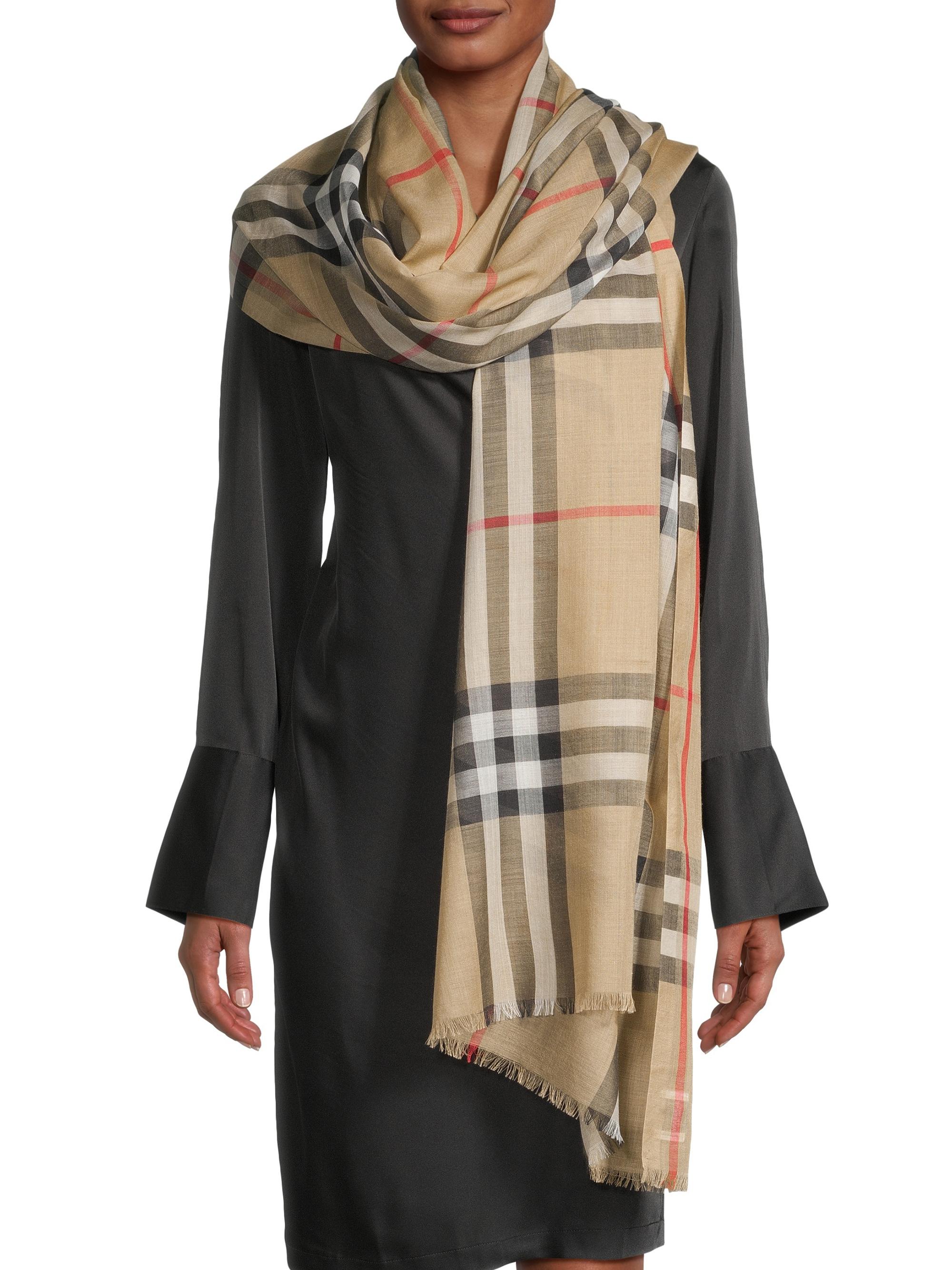 Burberry Giant Check Wool-Silk Gauze Scarf | Saks Fifth Avenue