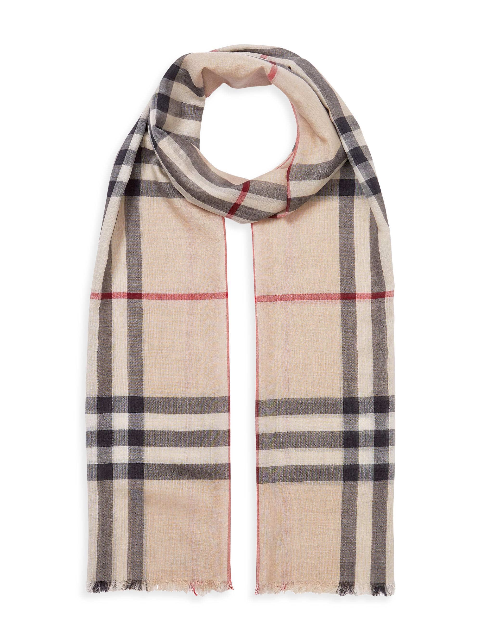 Burberry Women's Giant Check Wool-Silk Gauze Scarf - Stone Check