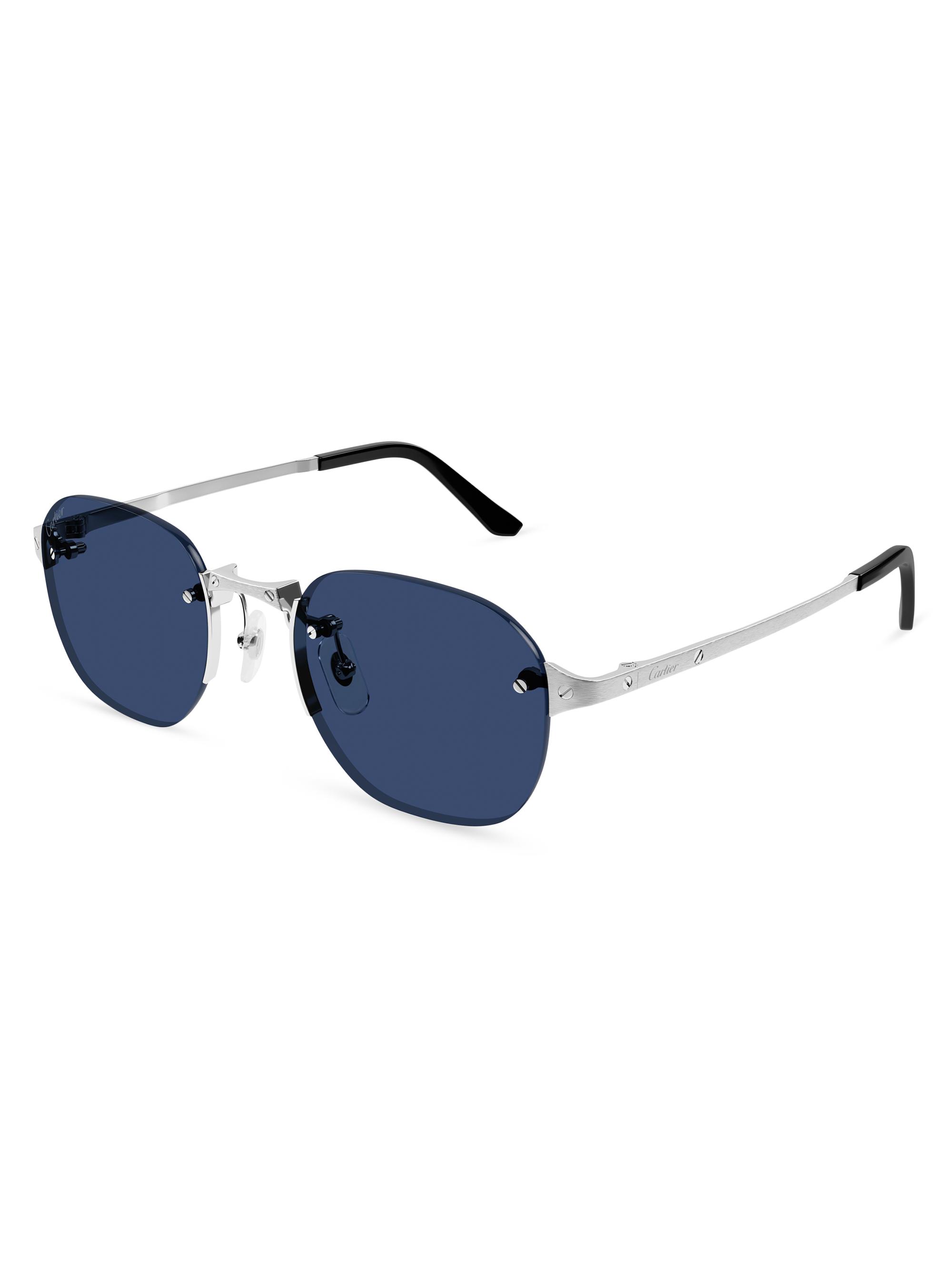 Cartier Men's Santos Classic 53MM Round Sunglasses - Silver Blue
