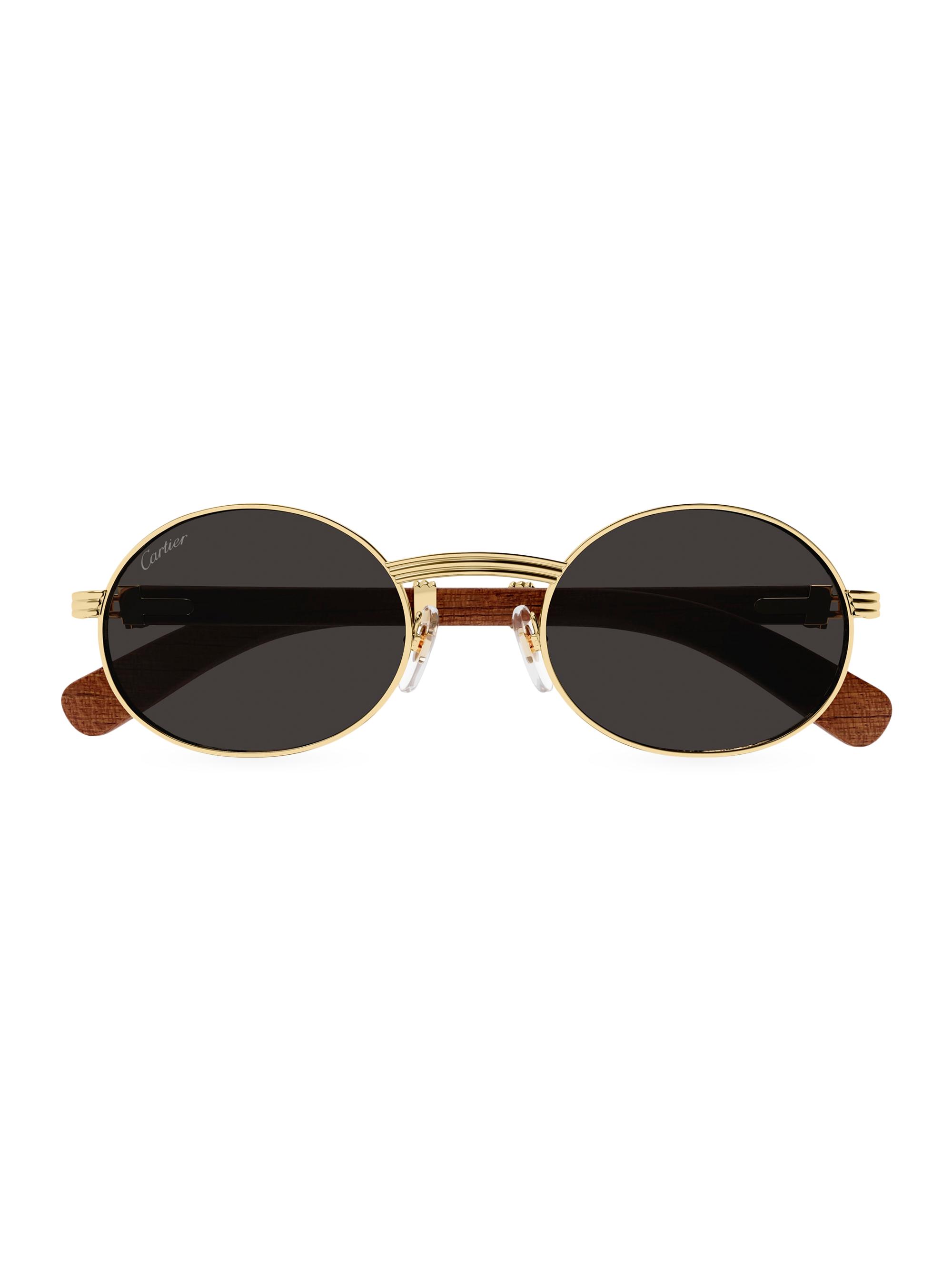 Cartier Men's Première De  55MM Oval Sunglasses - Gold Wood Dark Grey
