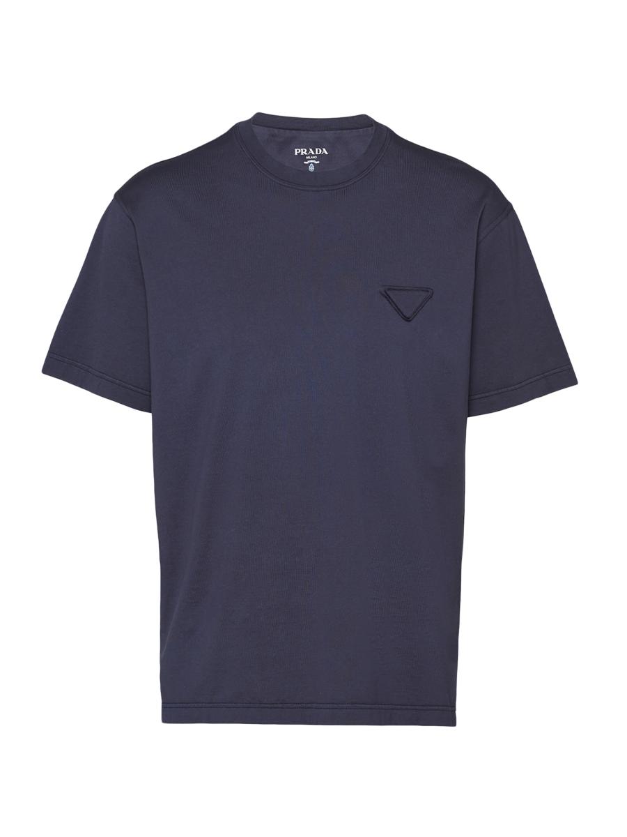 Tシャツ・カットソー PRADA GREY COTTON T-SHIRT Prada triangle-logo Cotton T-shirt | Grey | FARFETCH