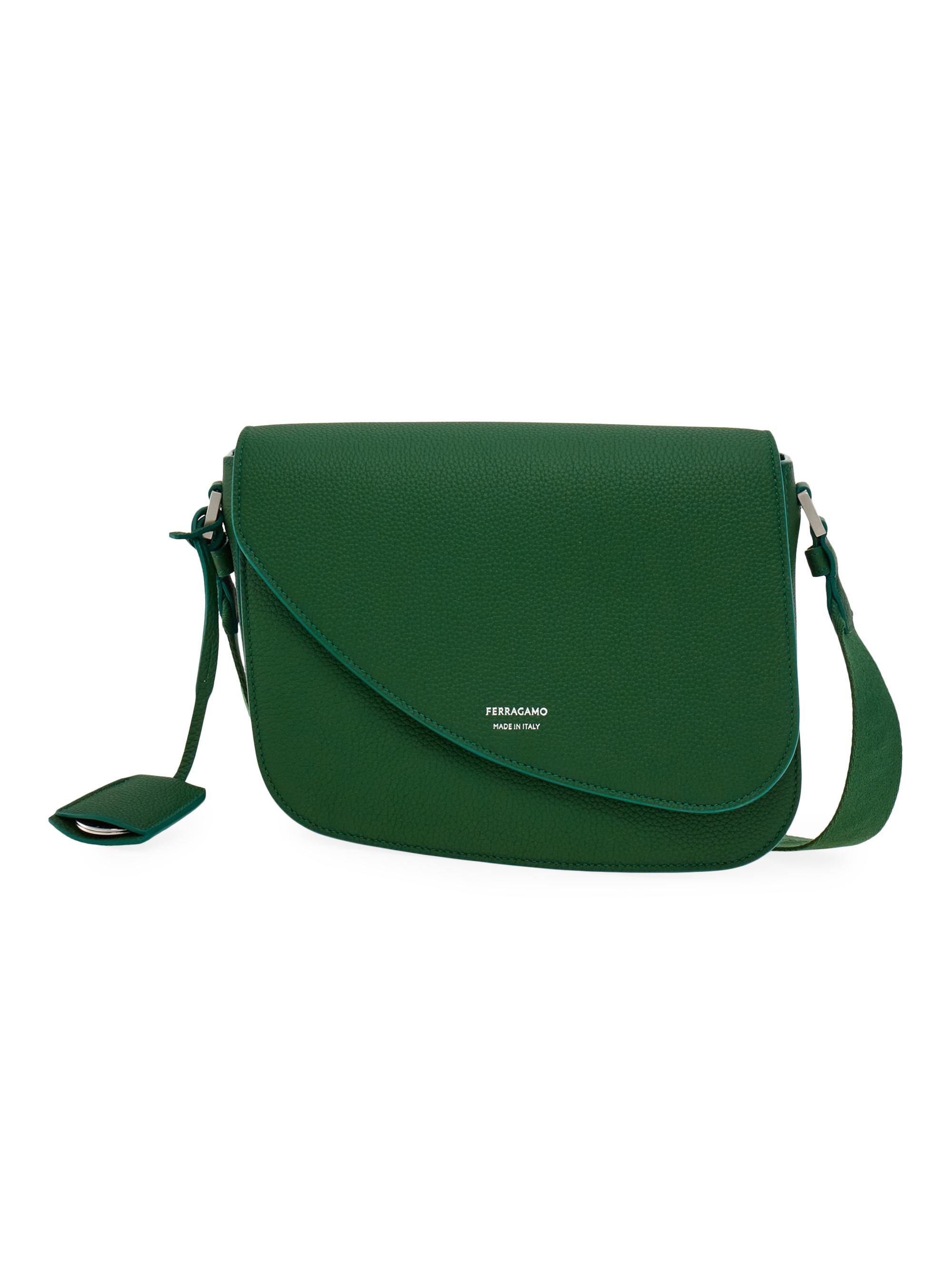 FERRAGAMO Men's Fiamma Leather Shoulder Bag - Forest Green