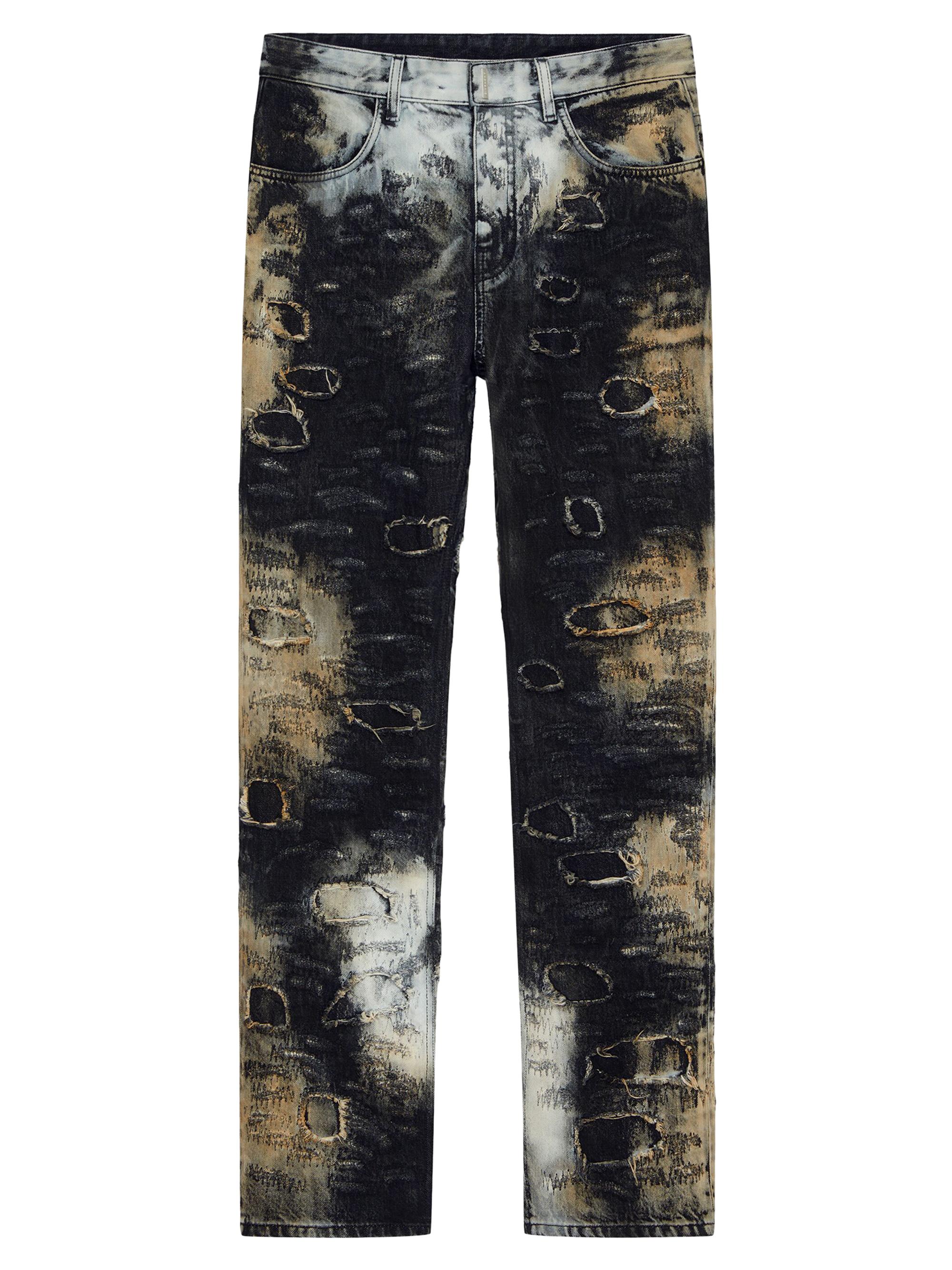 Givenchy Men's Straight Fit Jeans In Rip And Repair Denim - Black Beige