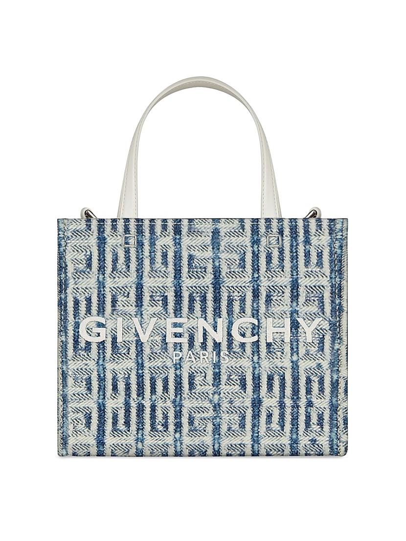 Shop Givenchy Mini G-Tote Shopping Bag In 4G Bleached Denim Shop Givenchy Mini G-Tote Shopping Bag In 4G Bleached Denim