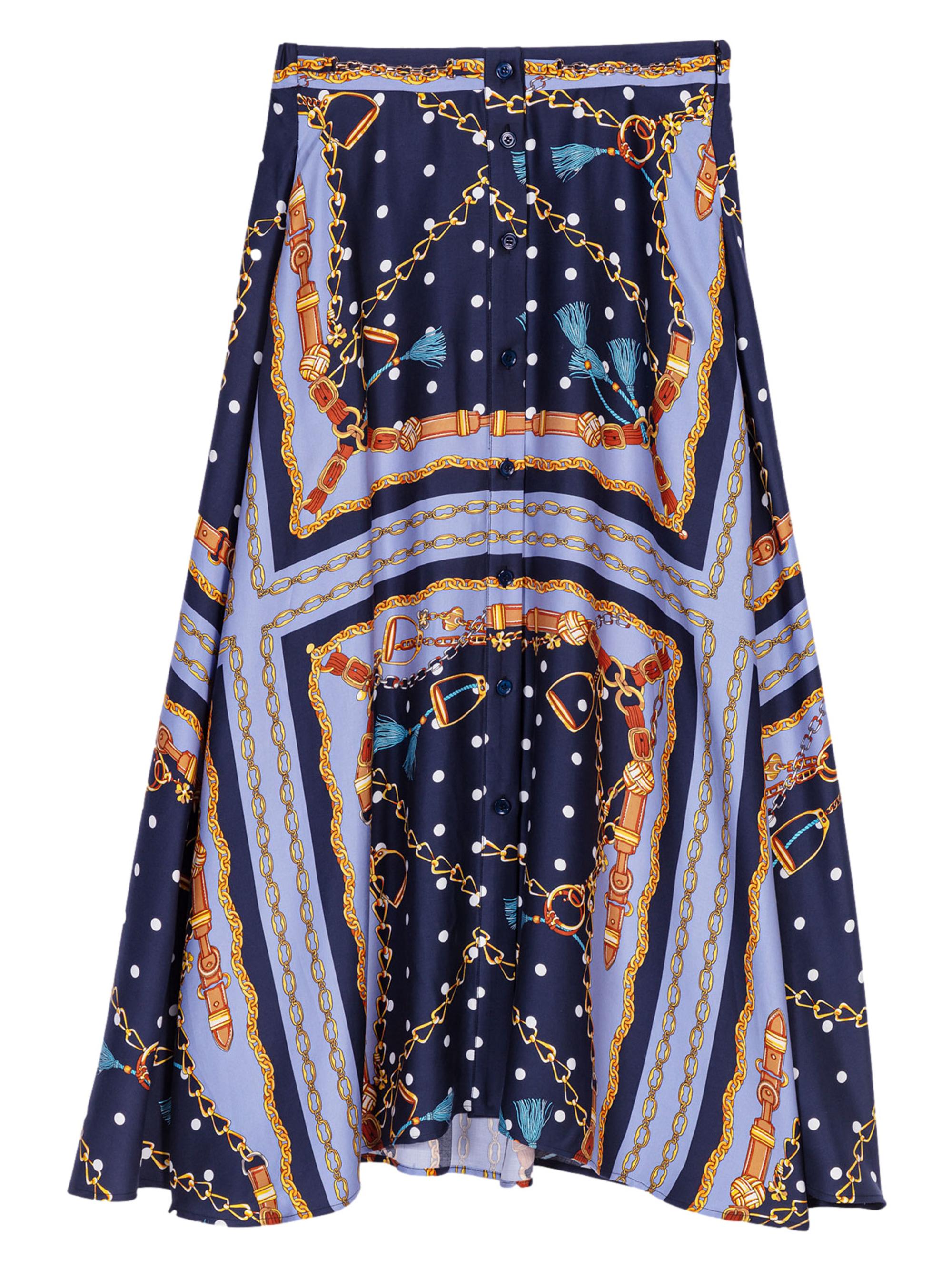 Maje Women's Satin-Effect Patterned Short Skirt - Blue Multicolor