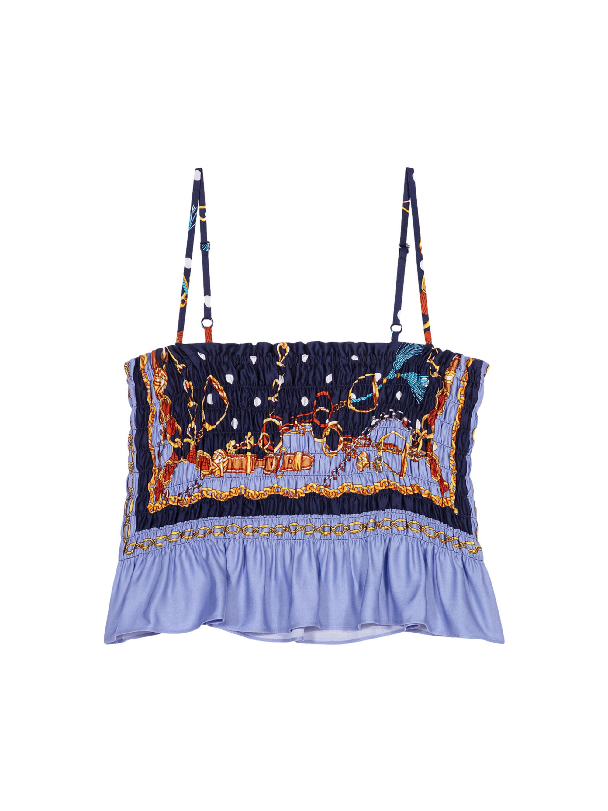 Maje Women's Printed Smocked Crop Top - Chain Scarf Print Blue