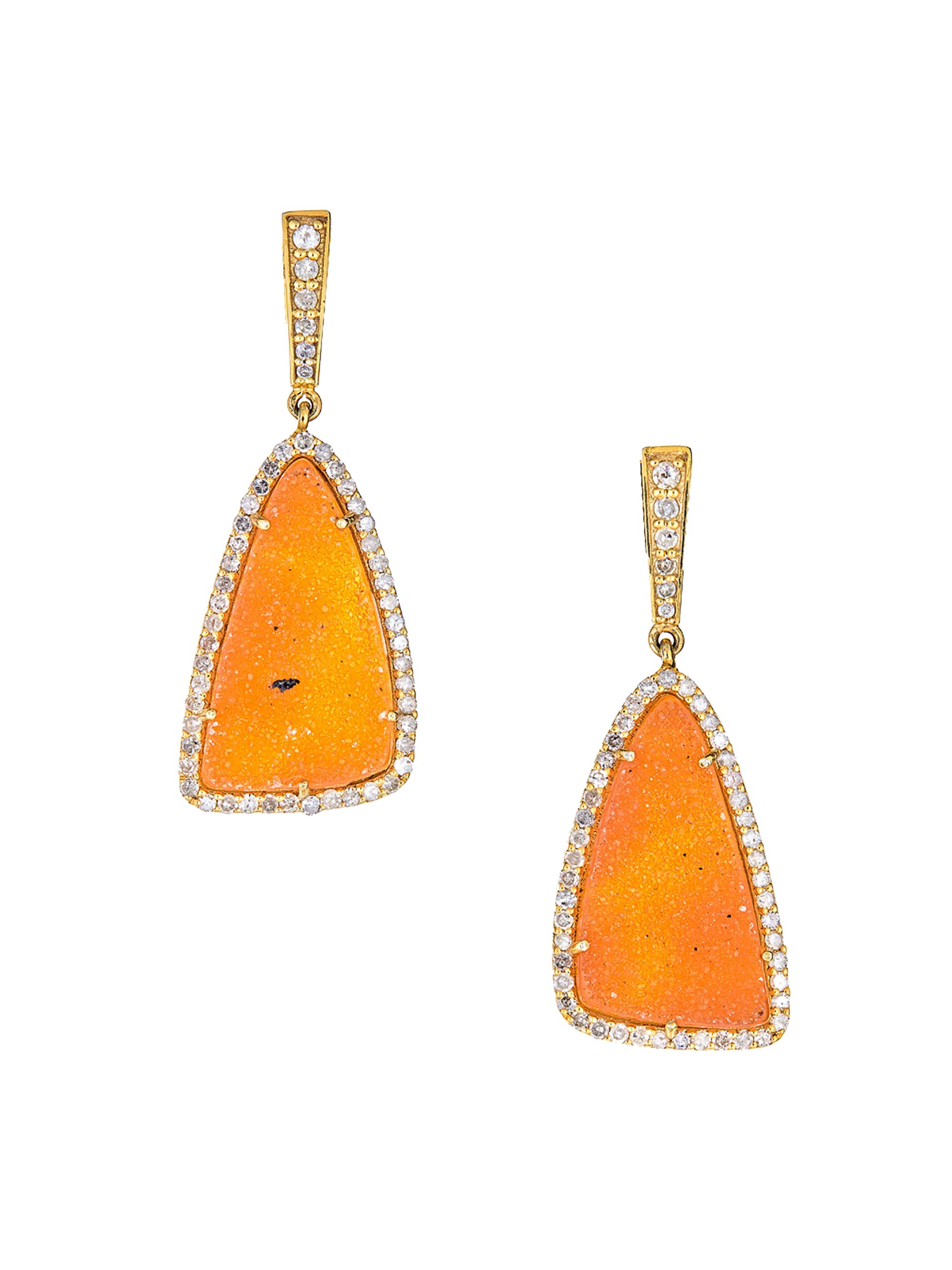 Atlas Fine Women's 14K-Gold-Plated, Orange Druzy & 1.08 TCW Diamond Drop Earrings - Gold