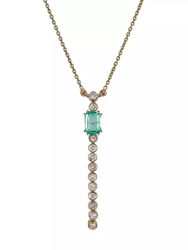 14K Yellow Gold, Emerald & 1.04 TCW Diamond Vertical Pendant Necklace