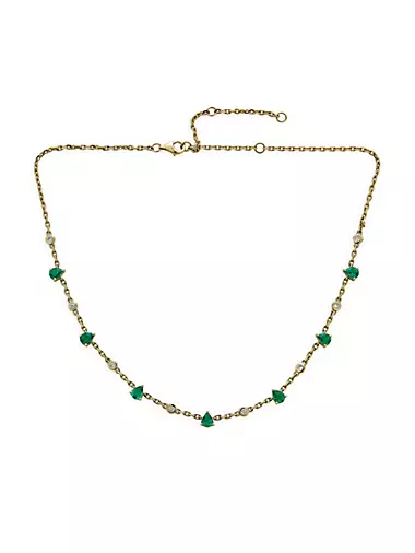 14K Yellow Gold, Emerald & 0.34 TCW Diamond Necklace