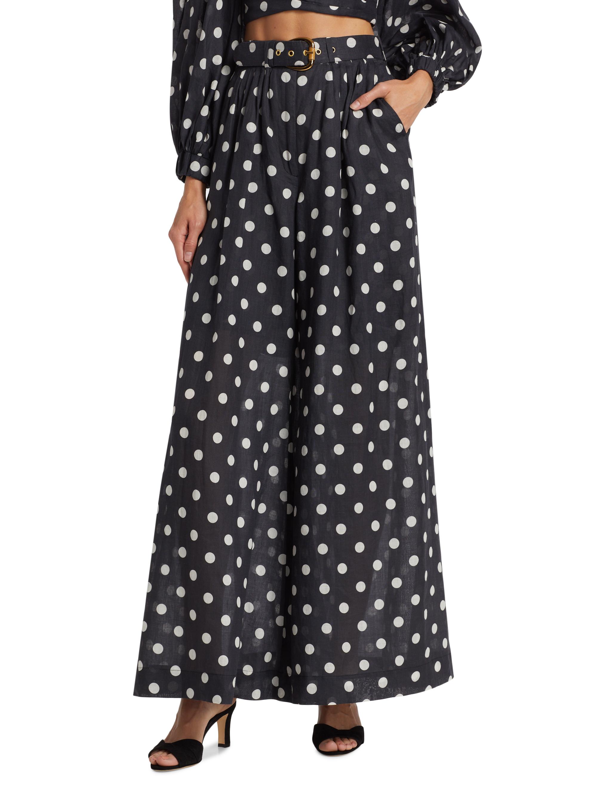 Zimmermann Tuck Belted Polka Dot Wide-Leg Pant | Saks Fifth Avenue