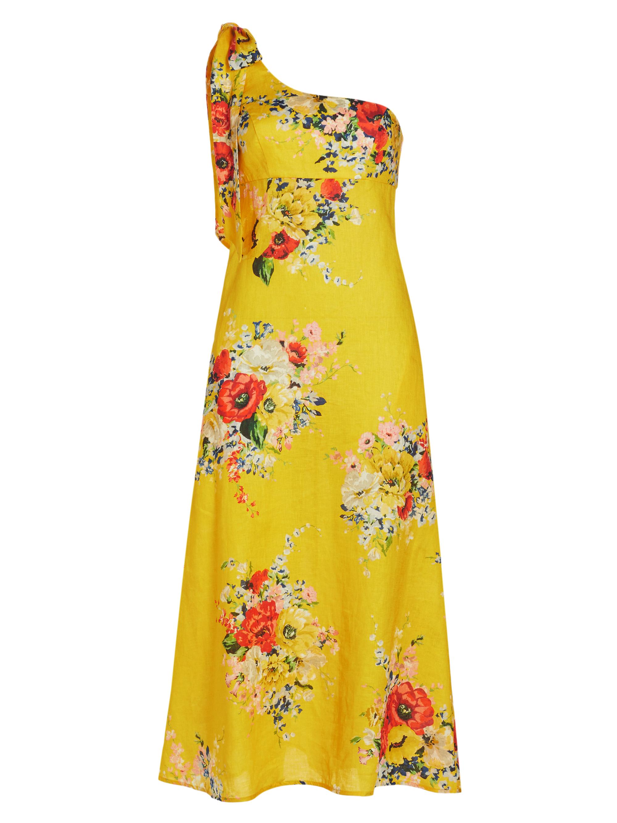 Zimmermann Women's Alight Floral One-Shoulder Linen Midi-Dress - Yellow Floral