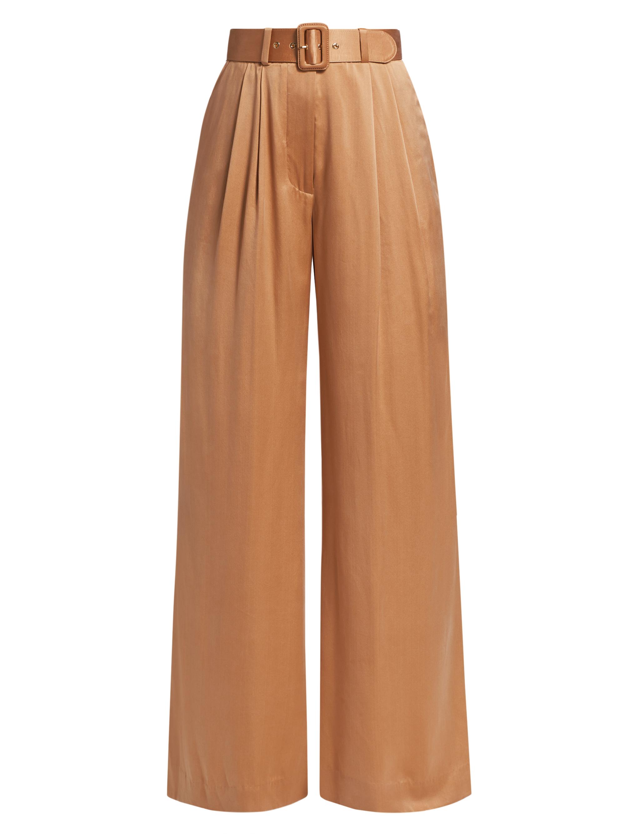 Zimmermann Women's Tuck Belted Silk Wide-Leg Pants - Lemon