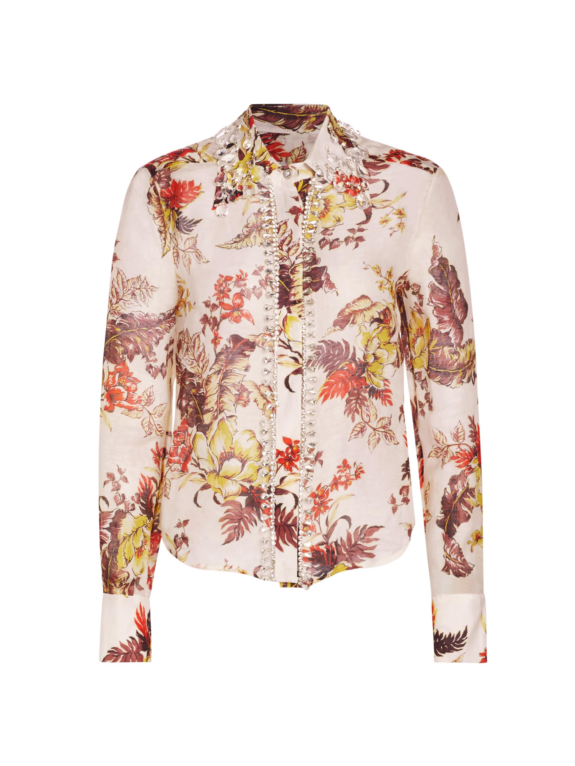 Zimmermann Women's Matchmaker Tropical Embellished Linen-Silk Shirt -  Tropical Floral