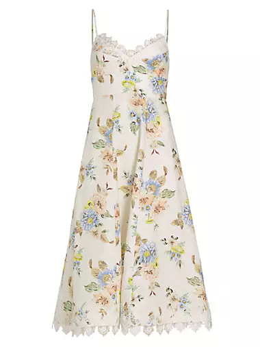Picnic Floral Linen Midi-Dress