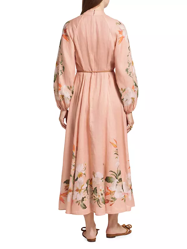 Shop Zimmermann Lexi Belted Floral Linen Maxi Dress