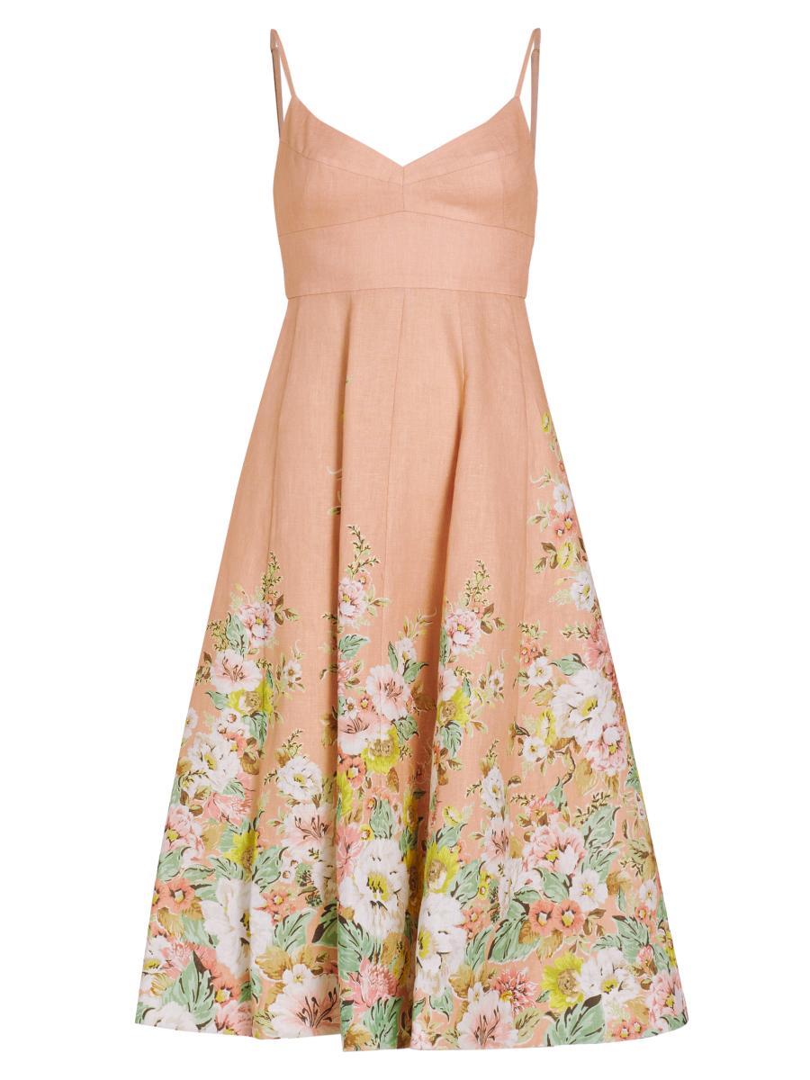 【送料&関税込】Zimmermann Pink Silk Linen Midi Dress NWOT $1,950 Zimmermann Dancer Paneled Pink lace Floral silk