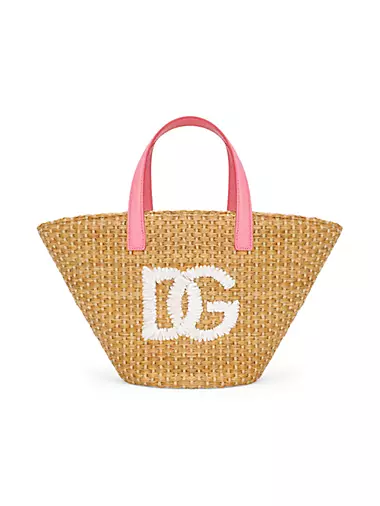 Logo Woven Floral-Lined Tote Bag