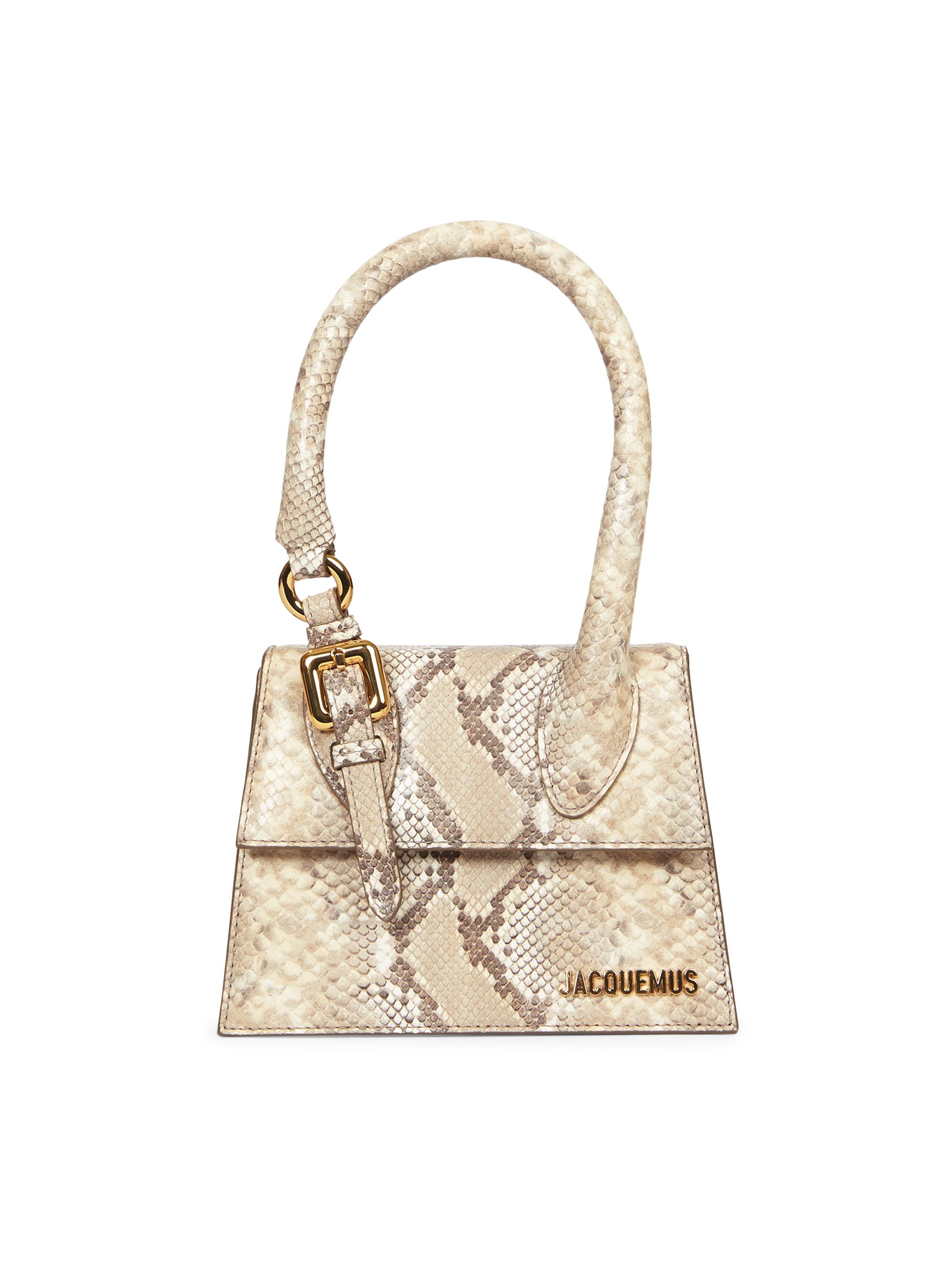 Jacquemus Women's Le Chiquito Moyen Snake-Embossed Leather Top-Handle Bag - Beige