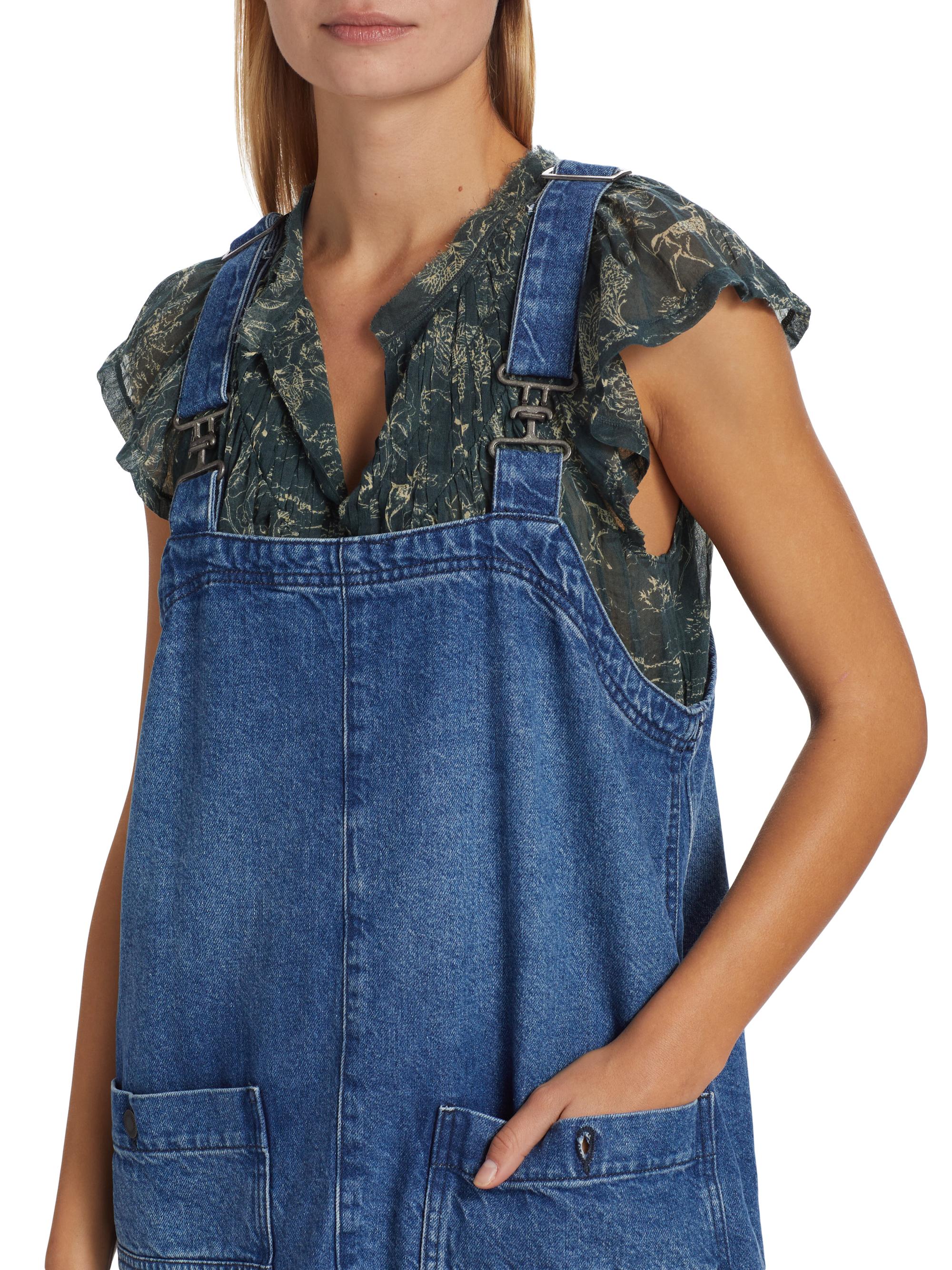 free people smock mini dress overalls FREE PEOPLE WE THE FREE OVERALL SMOCK MINI TOP / SAPPHIRE WASH 0308