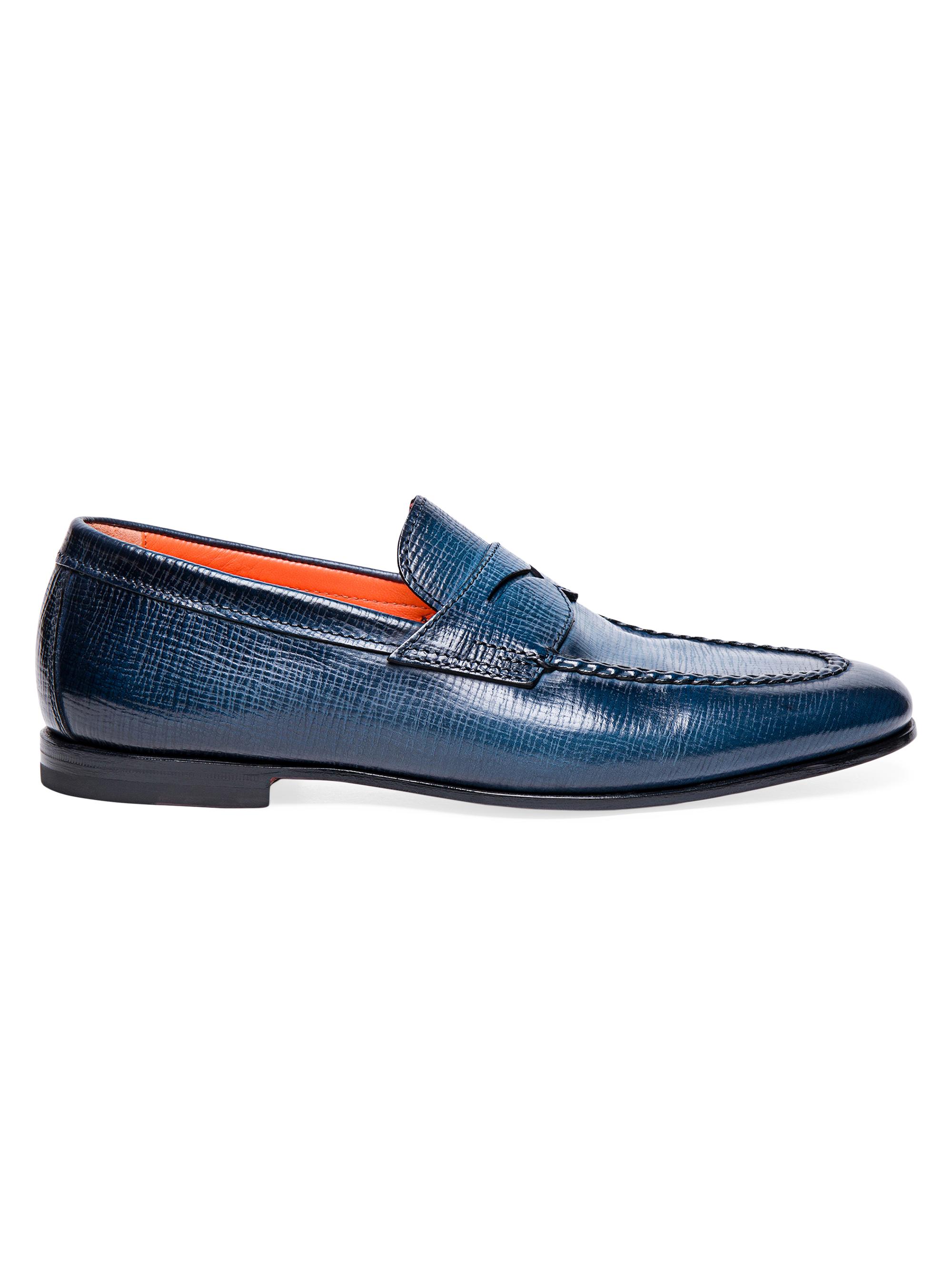 Santoni Men's Carlos Embossed Leather Loafers - Blue
