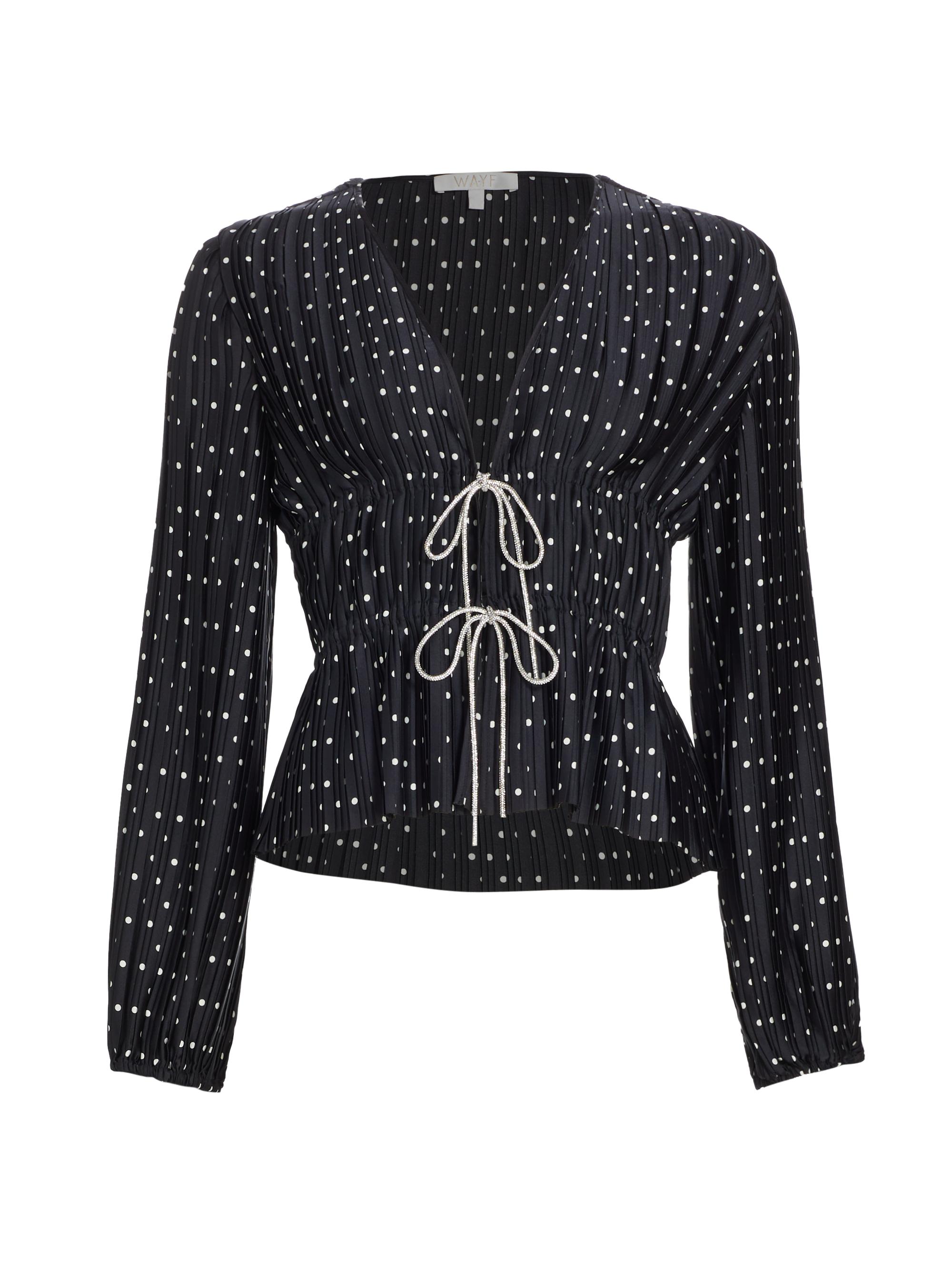 Wayf Women's Payton Crystal Drawstring Blouse - Black Polka Dot
