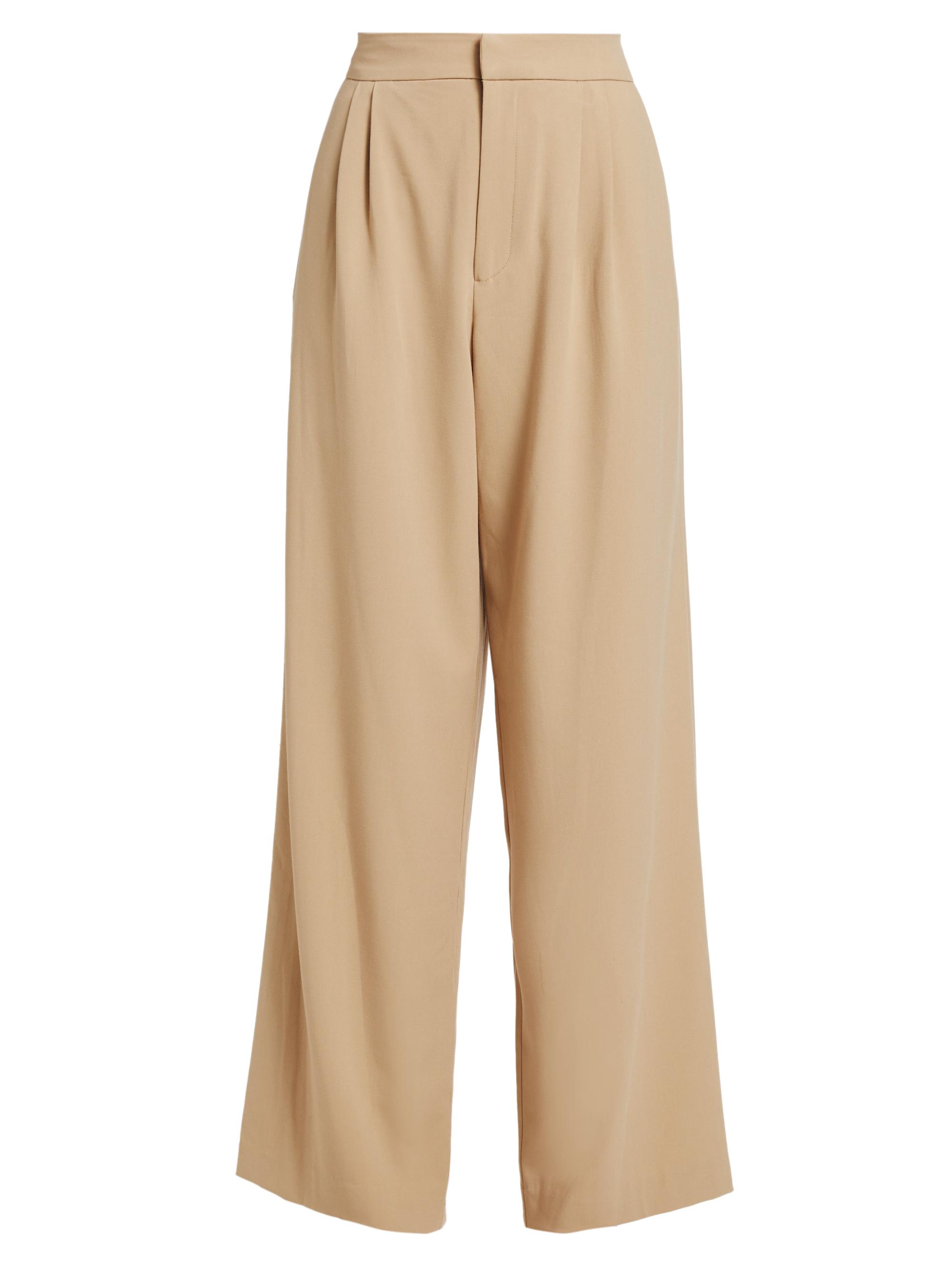 Wayf Women's Wilshire Pleated Twill Wide-Leg Trousers - Khaki