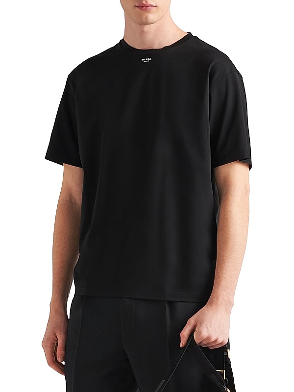 Shop Prada Stretch Cotton T-Shirt With Logo | Saks Fifth Avenue Shop Prada Stretch Cotton T-Shirt With Logo | Saks Fifth Avenue
