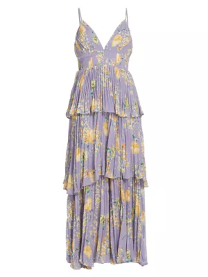ASTR The Label Women's Zaida Tiered Floral Midi-Dress - Lilac Yellow