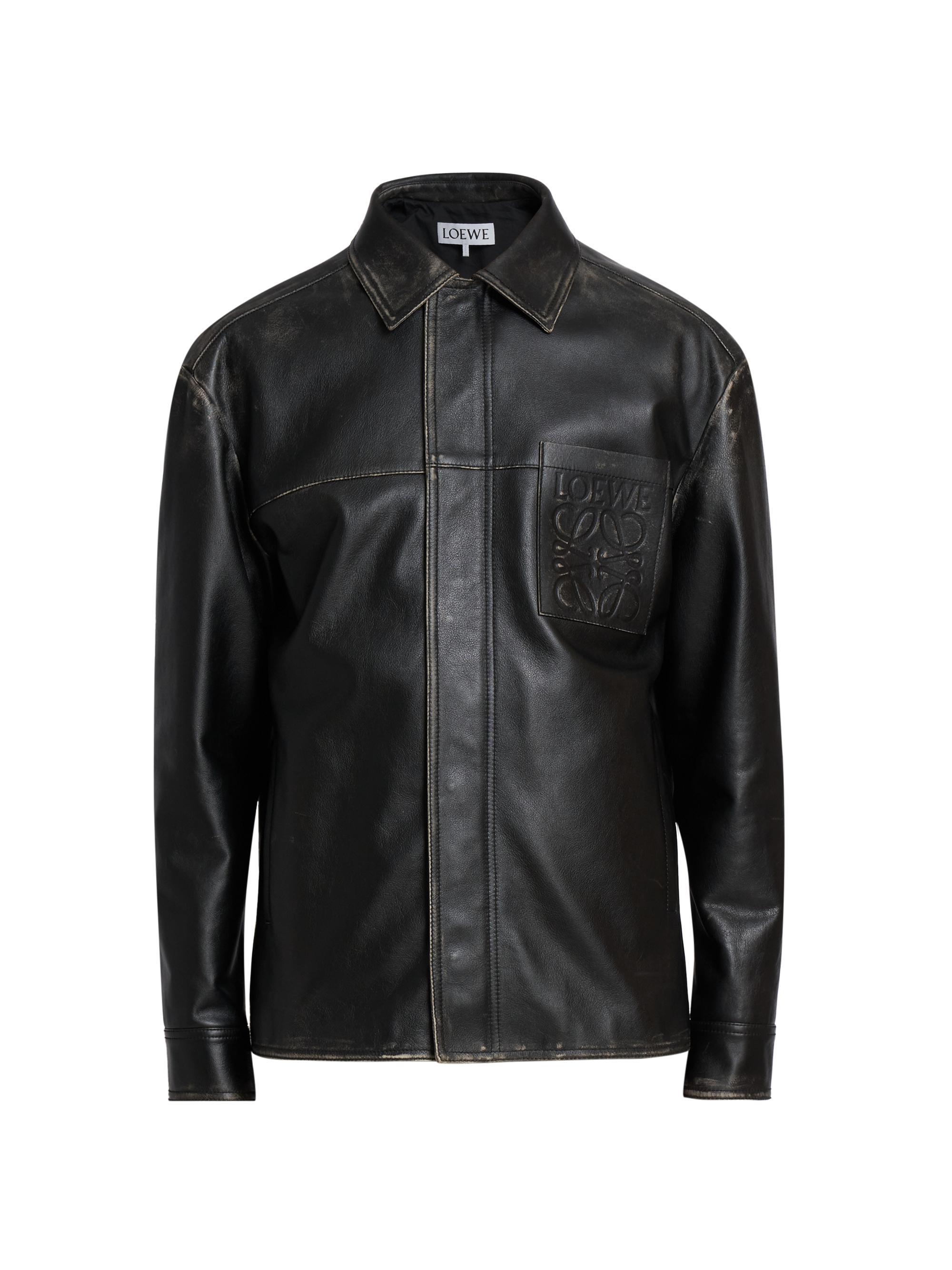 LOEWE Men's Leather Anagram Pocket Overshirt - Black