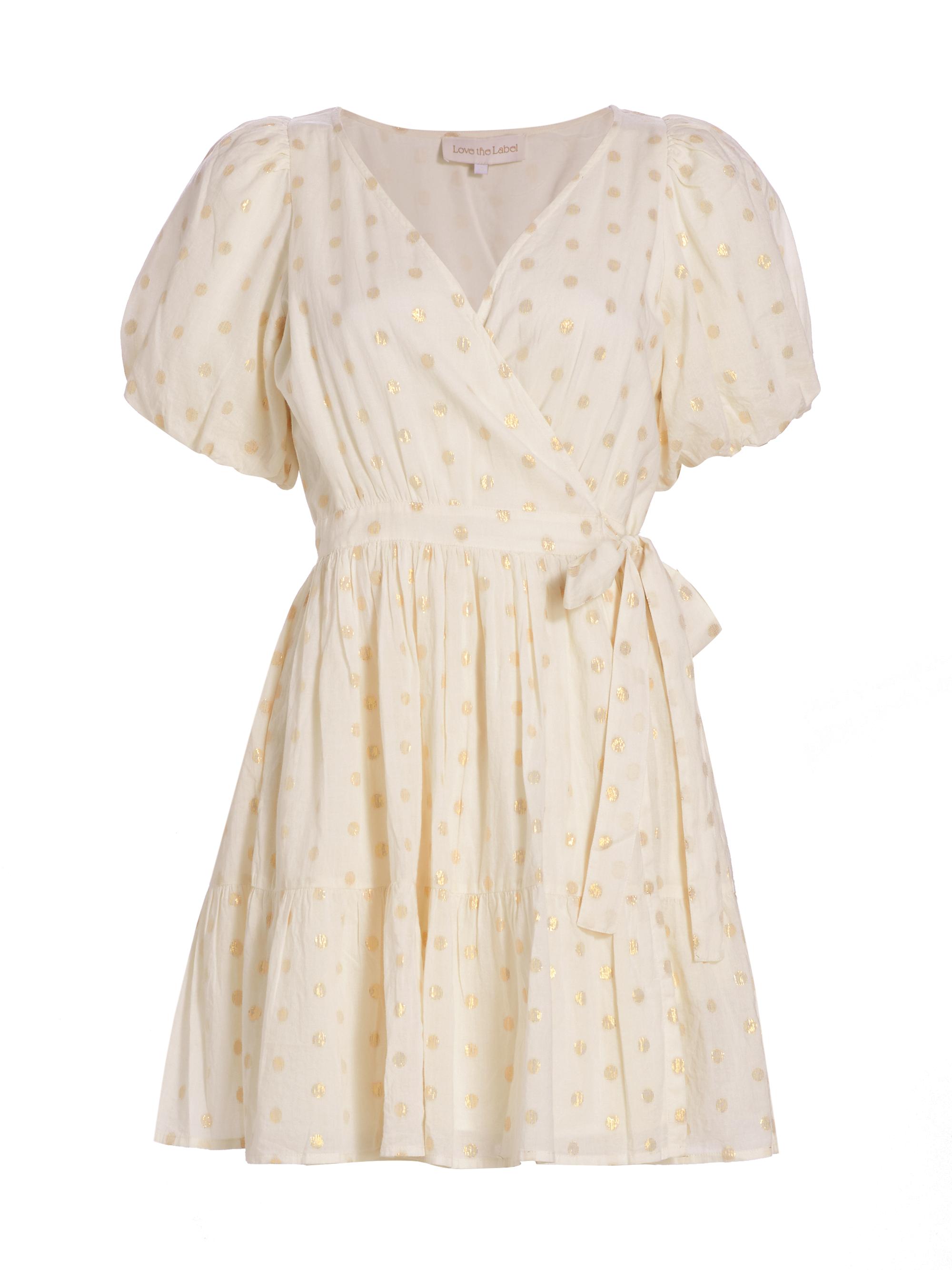 Love the Label Women's Ana Cotton Metallic Dot Minidress -  Gold Cotton Dot