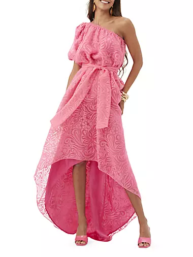 Afloat One-Shoulder Lace High-Low Dress